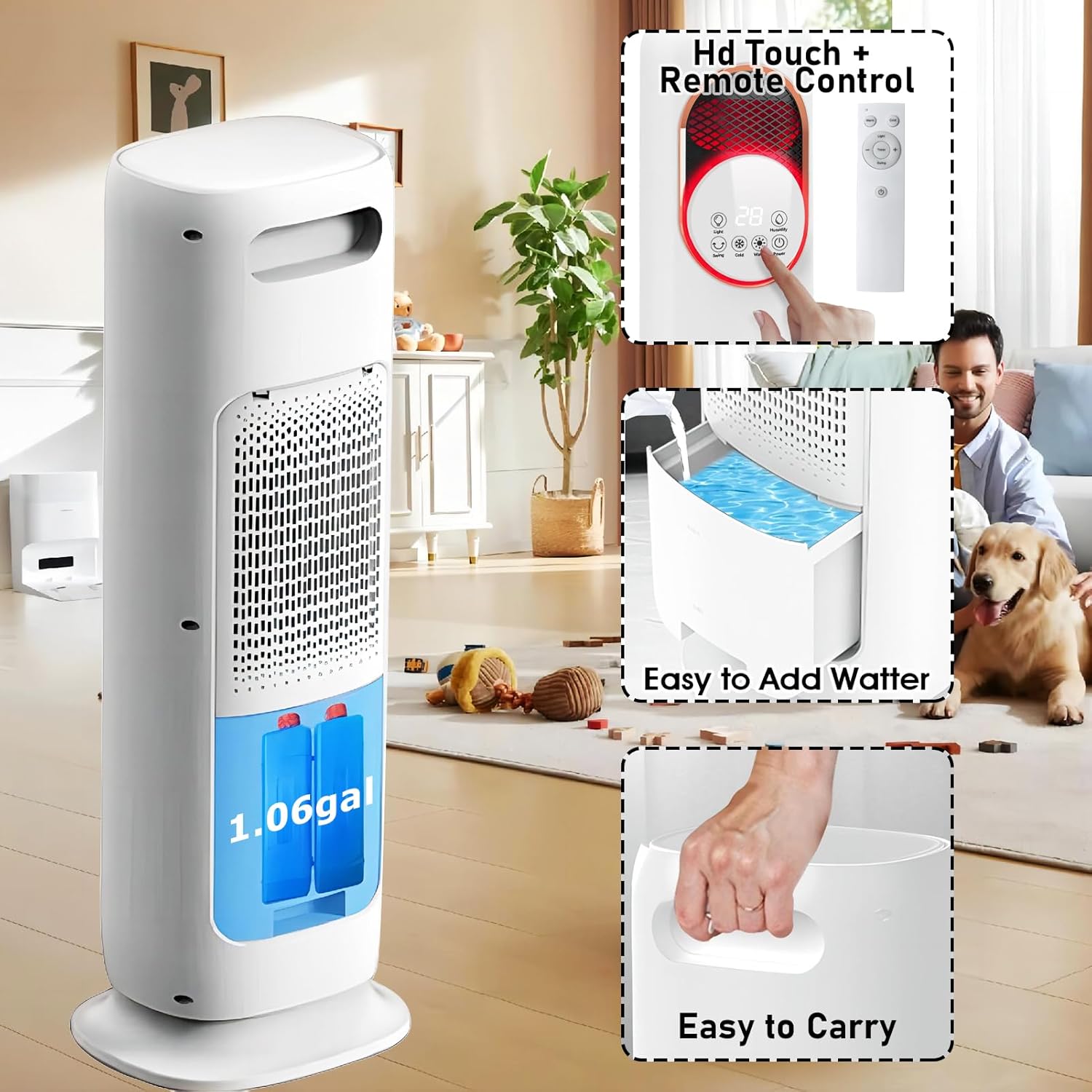 XWLAI Bladeless Tower Fan and Heater Combo with Humidifier