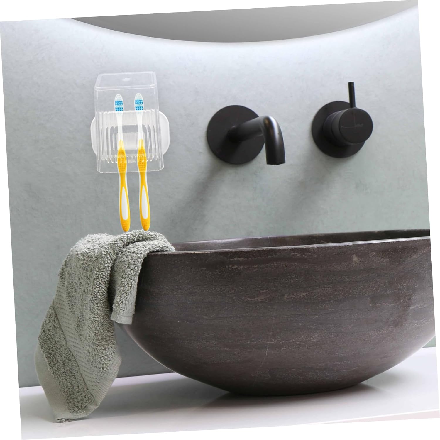SOPOTUTU Wall Mounted Toothbrush Holder with Cover