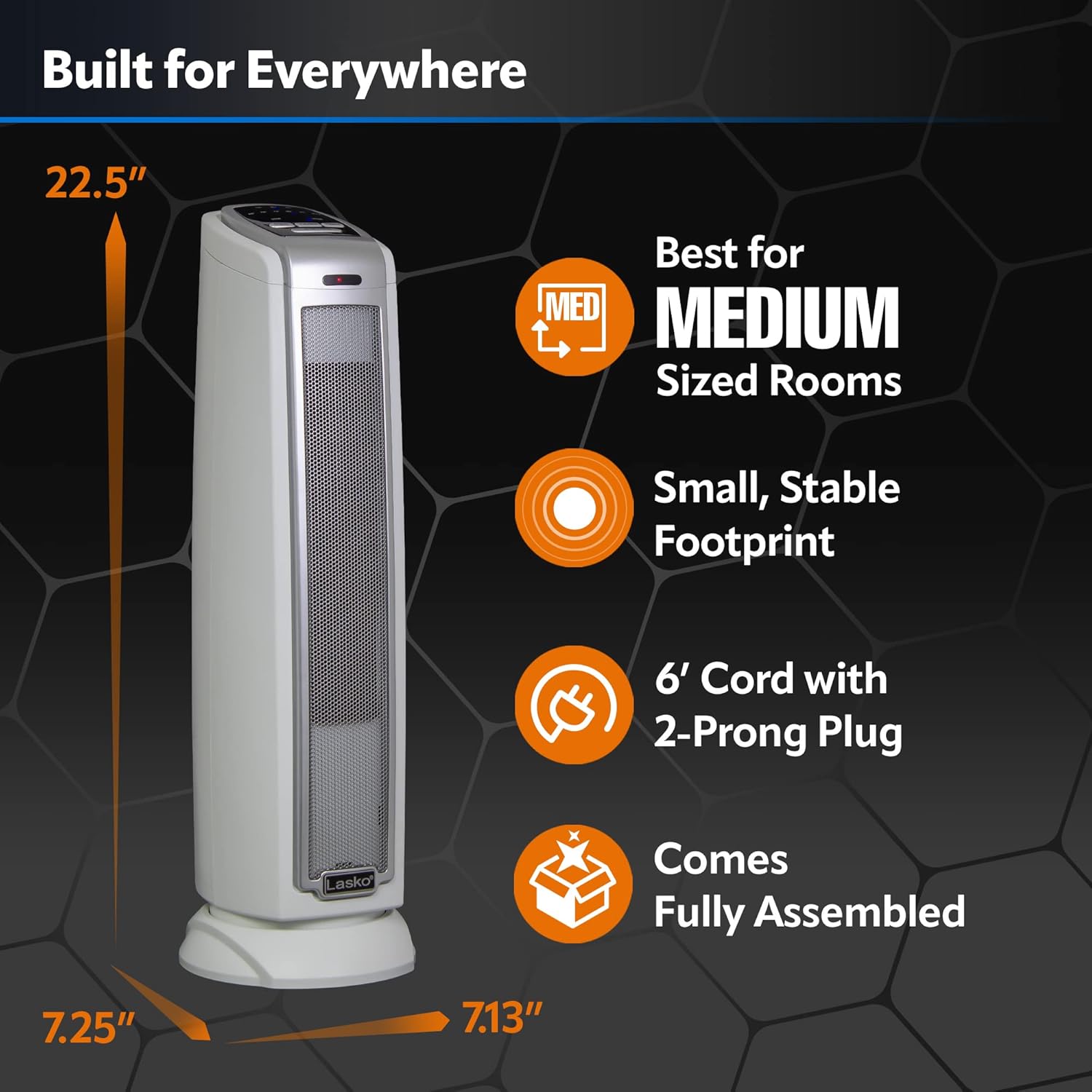 Lasko Oscillating Ceramic Tower Heater with 1500W and Overheat Protection