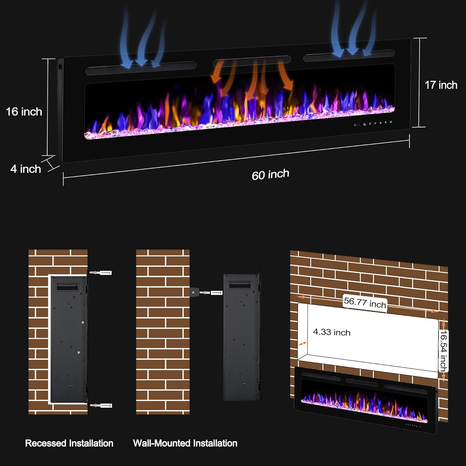 BETELNUT 60 Electric Fireplace with Remote Control