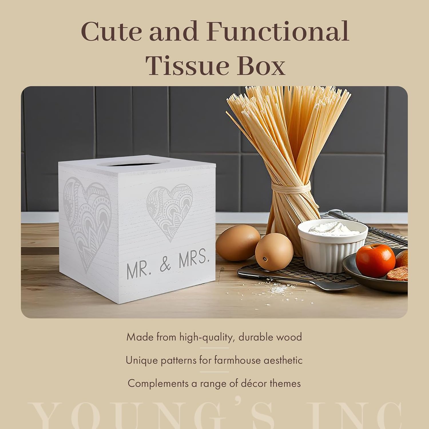 Youngs Inc Wood Bless You Tissue Box Cover