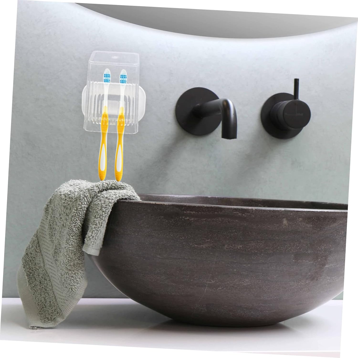 Modern Transparent Wall-Mounted Toothbrush Holder 2 Positions