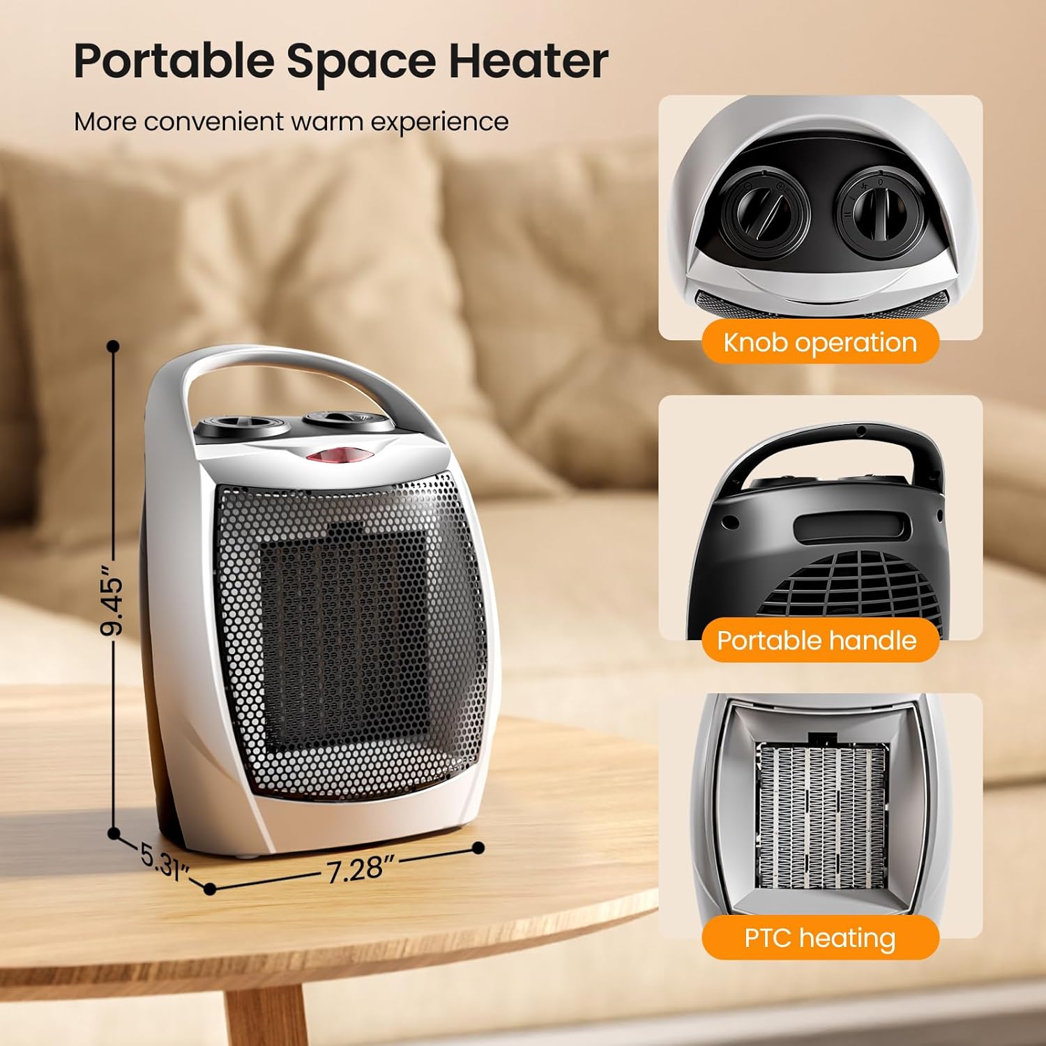 Kismile 750W1500W Portable Electric Space Heater with Fan and Adjustable Thermostat 1