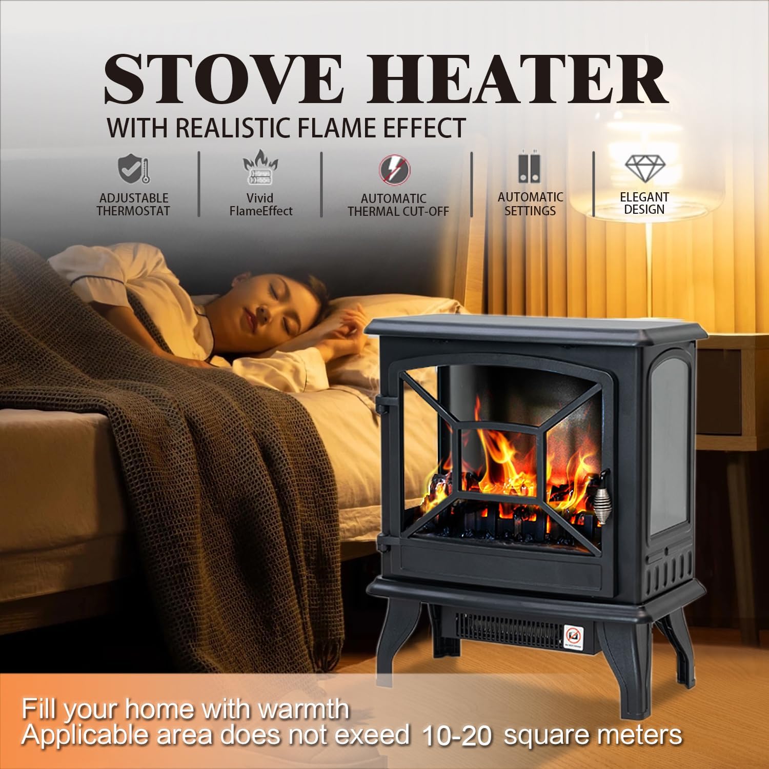Panana Electric Fireplace Heater 5300 BTU Realistic Flame