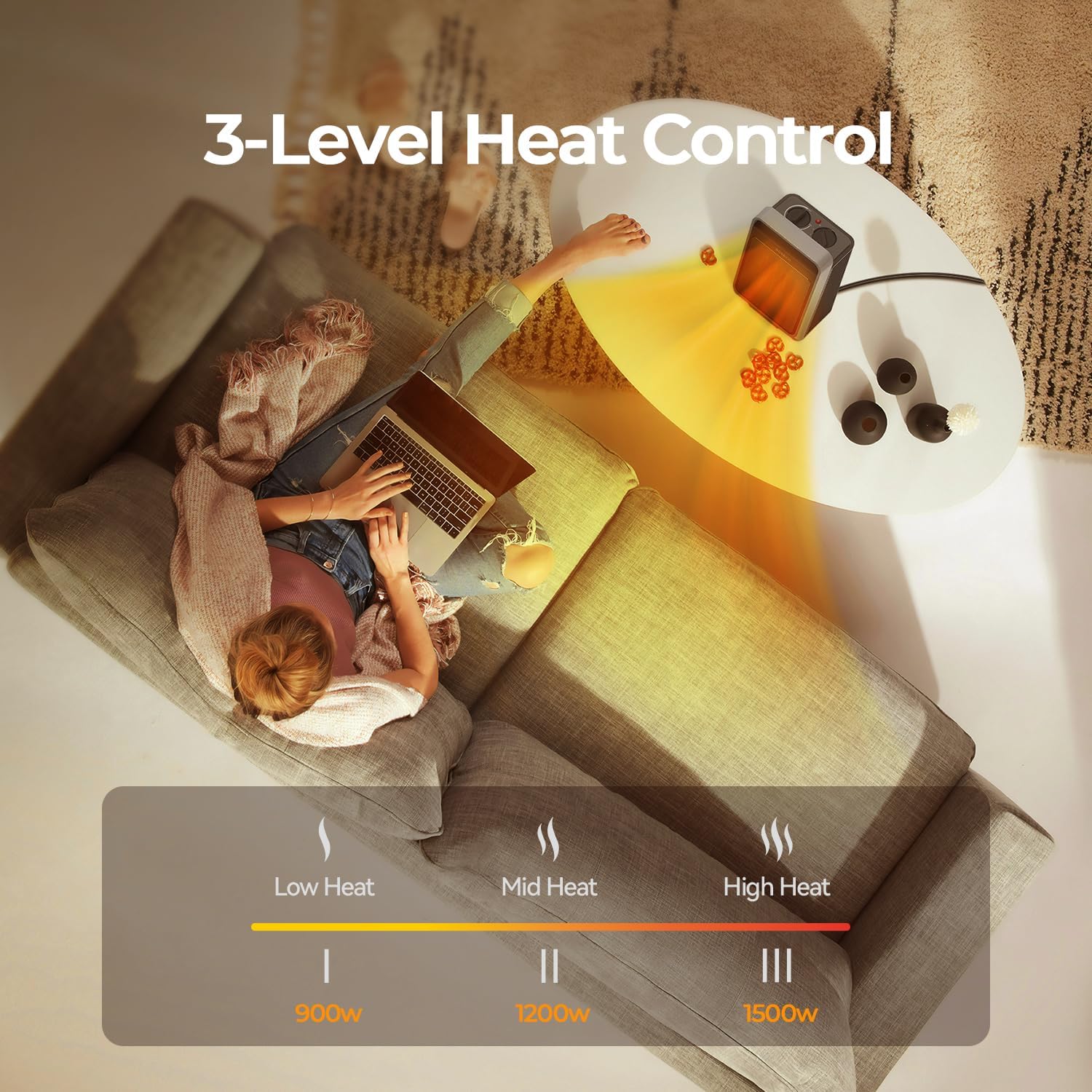 ROSEKM 1500W Ceramic Space Heater with 3 Heat Levels