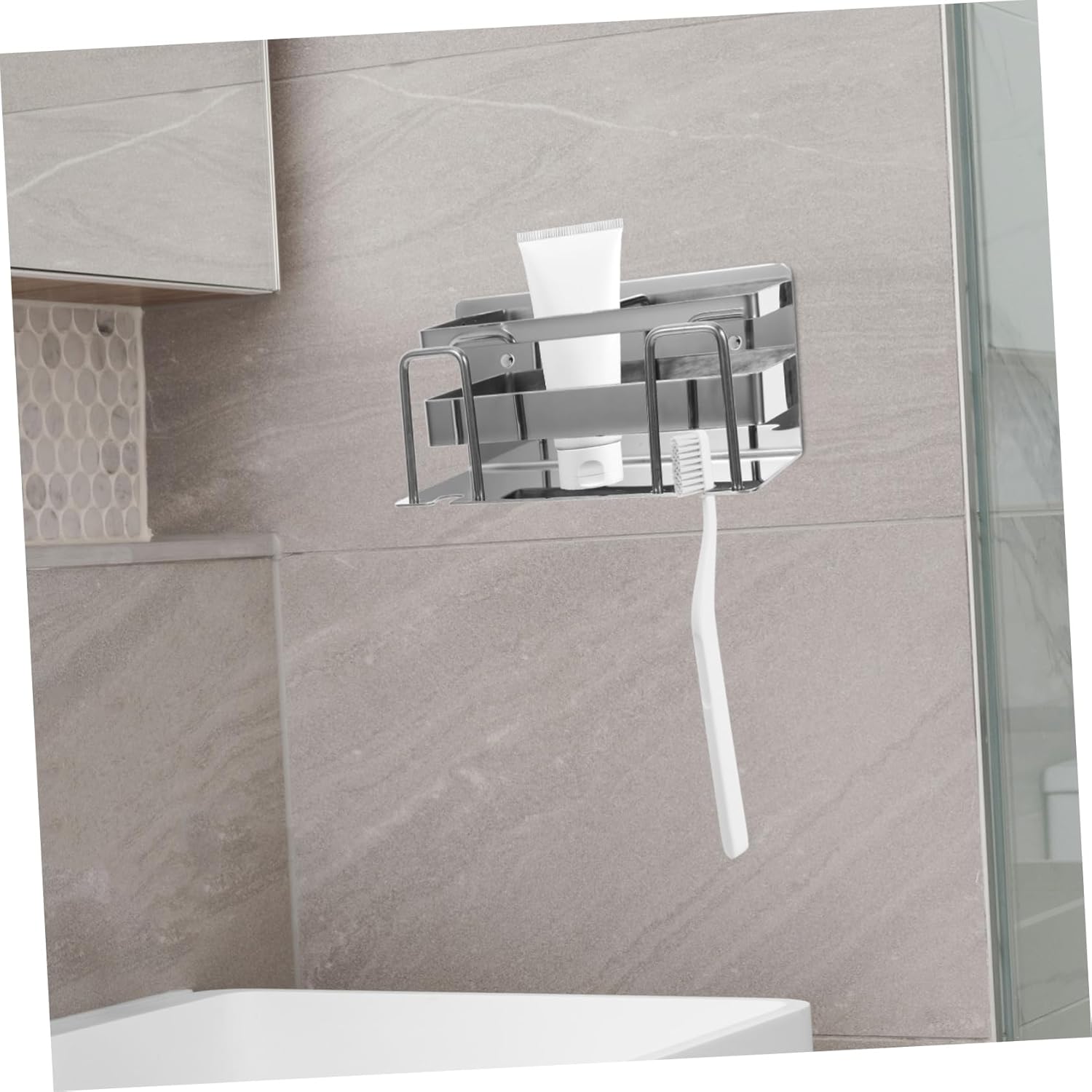 LIFKOME Wall-Mounted Toothbrush Rack Stainless Steel Modern Bathroom Holder