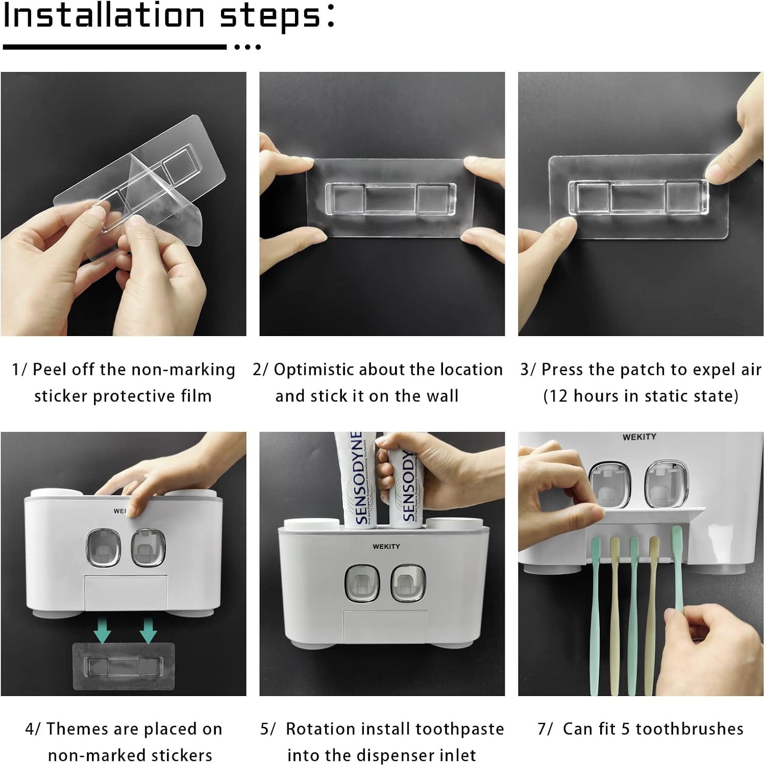 WREWING Multi-Function Toothbrush Holder with 5 Slots and 2 Dispensers