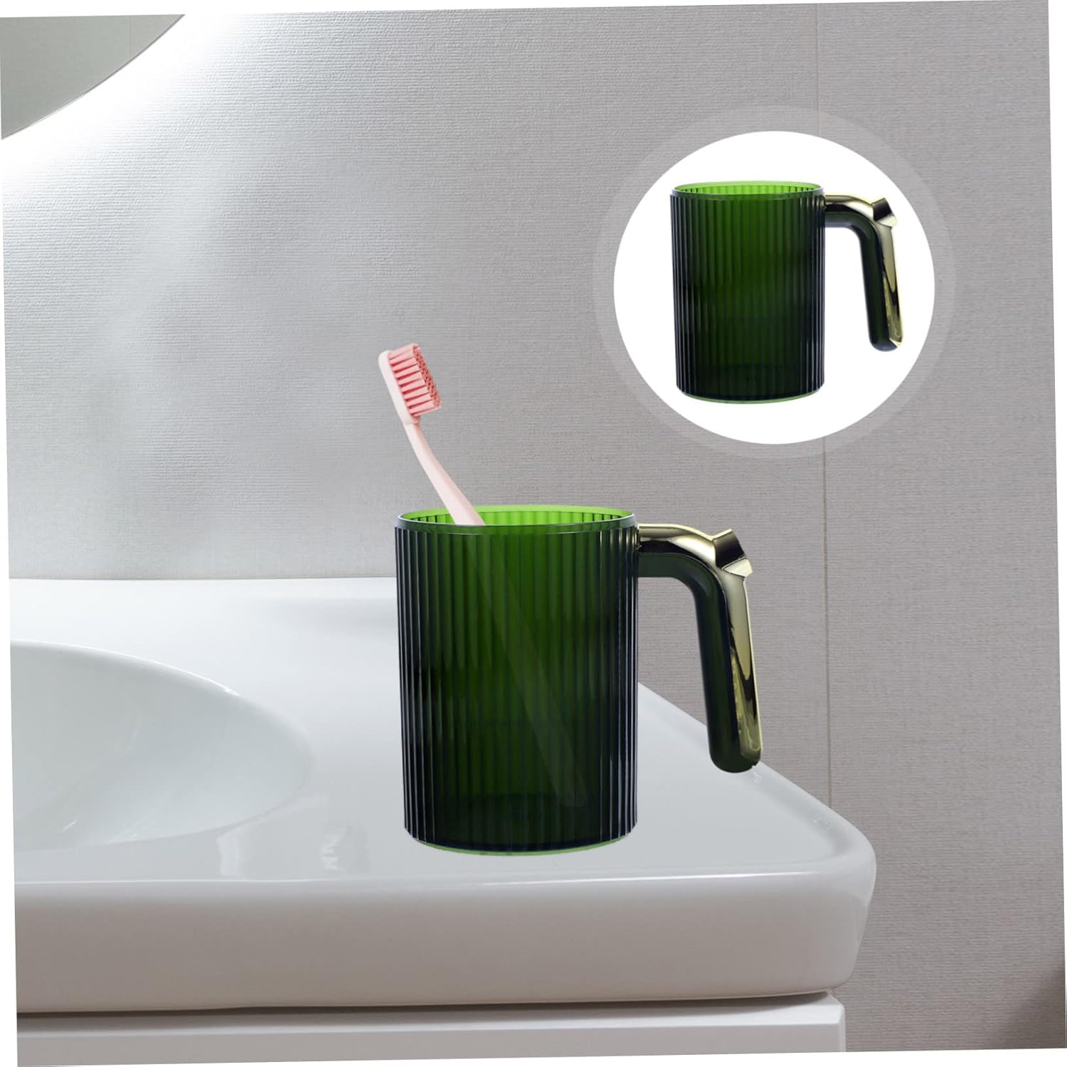 Amosfun Round Toothbrush Cup with Gold Plating