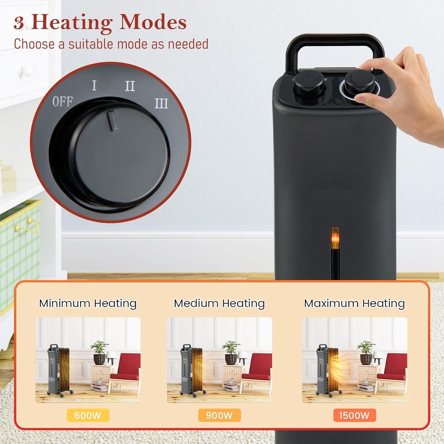 Tangkula 1500W Oil Filled Heater with 3 Modes and Thermostat