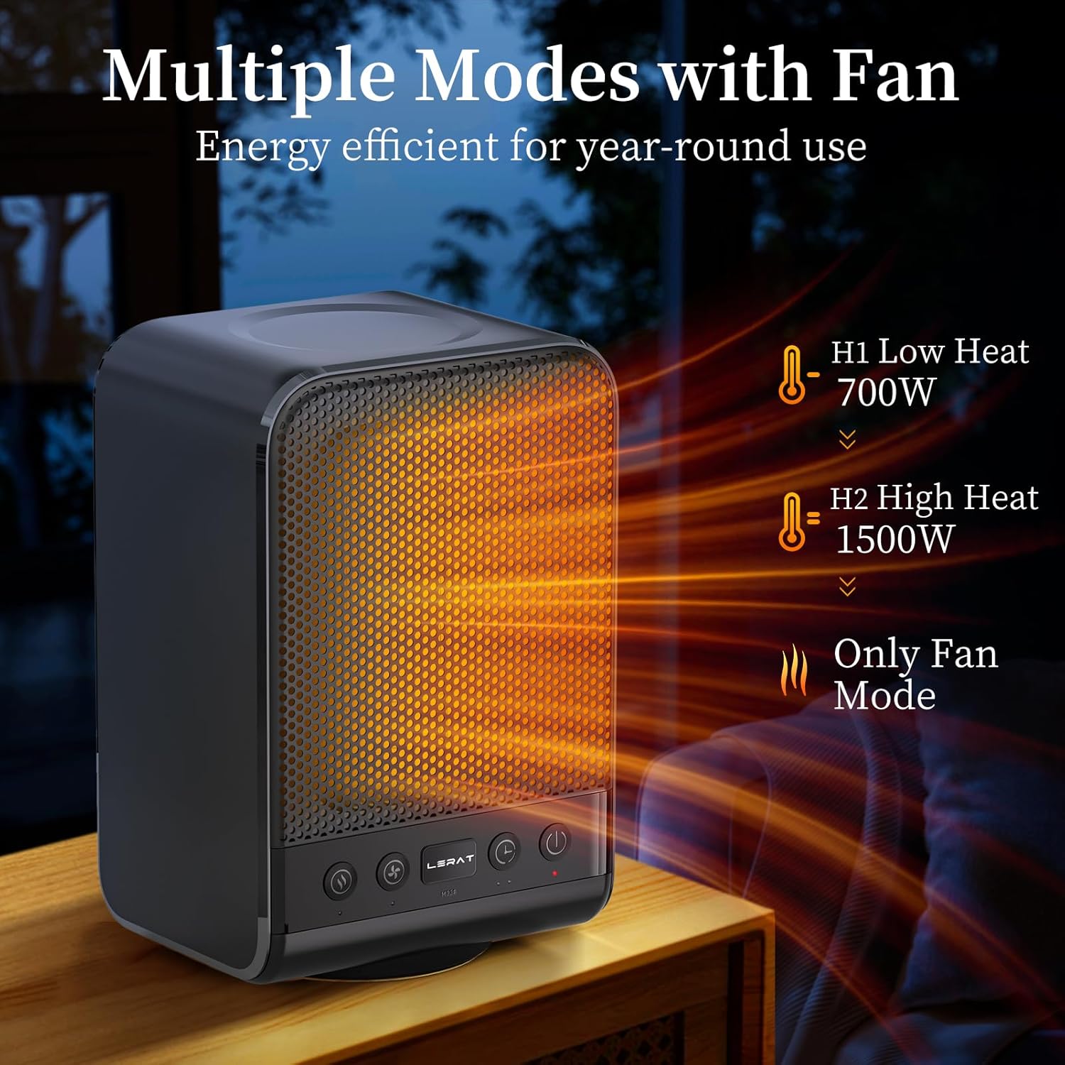 Lerat Space Heater 1500W PTC Fast Heating Black