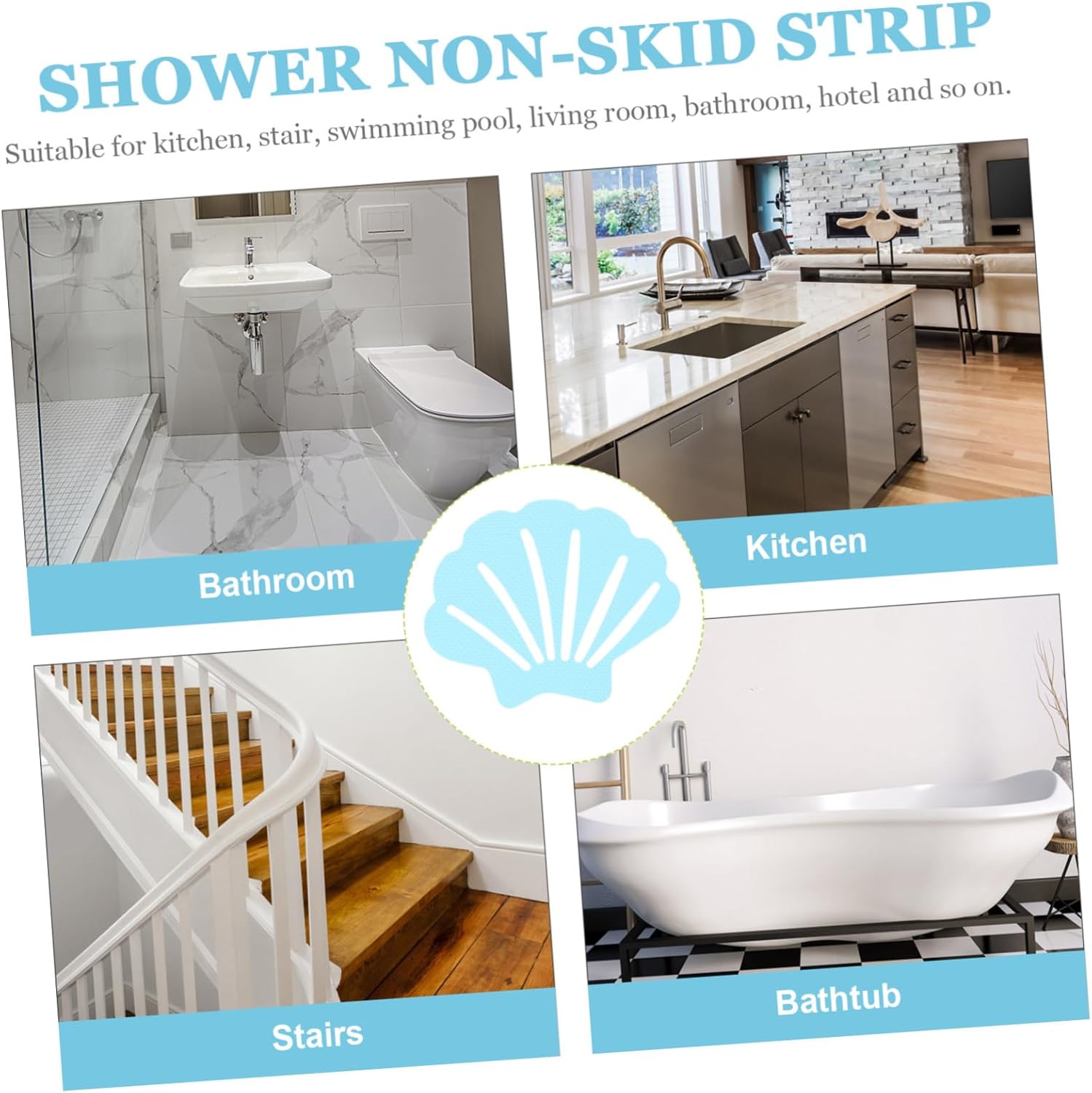 30Pcs Shell Shaped Non Slip Bathroom Stickers for Bathtub Stairs