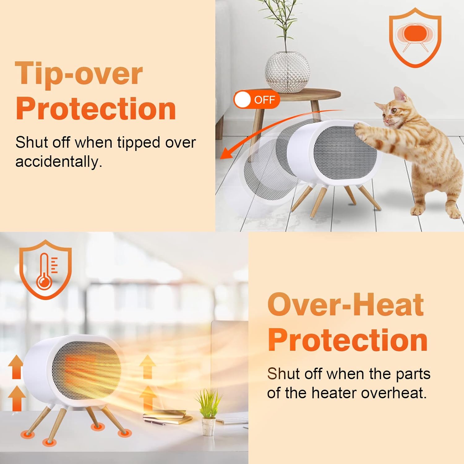 FEASYD 1000W Electric Space Heater with 3 Modes
