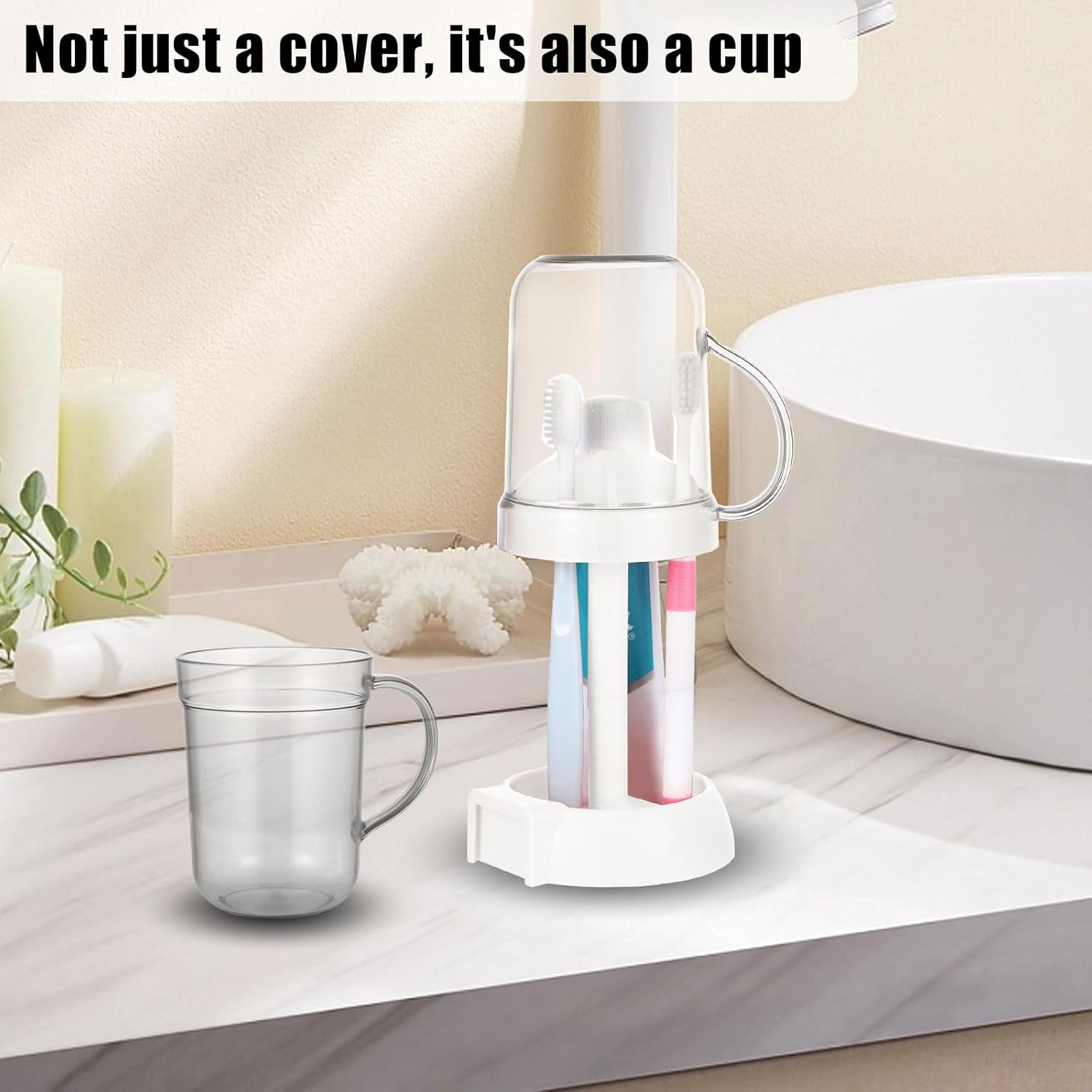 GENZYRE White Toothbrush Holder with Cover and 3 Slots