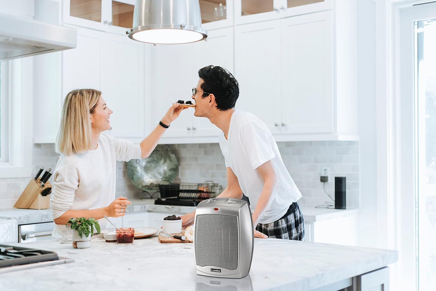 Lasko Compact Electric Space Heater with Thermostat and Fan Mode
