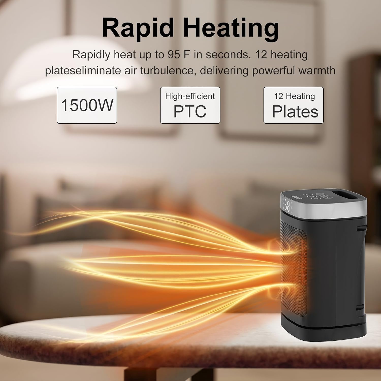 JIBUFI 1500W PTC Space Heater with 70 Oscillation and Remote Control