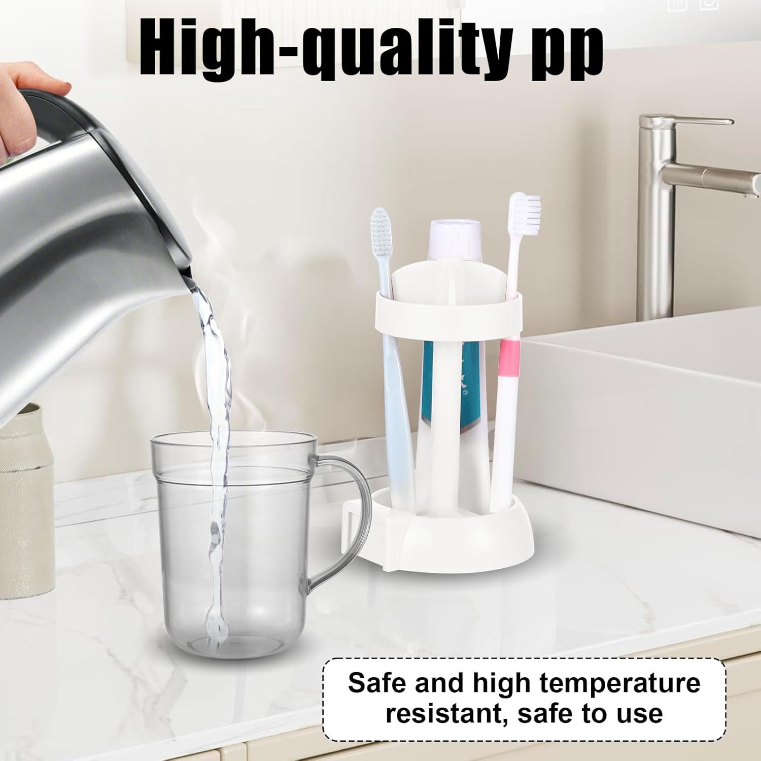GENZYRE White Toothbrush Holder with Cover and 3 Slots