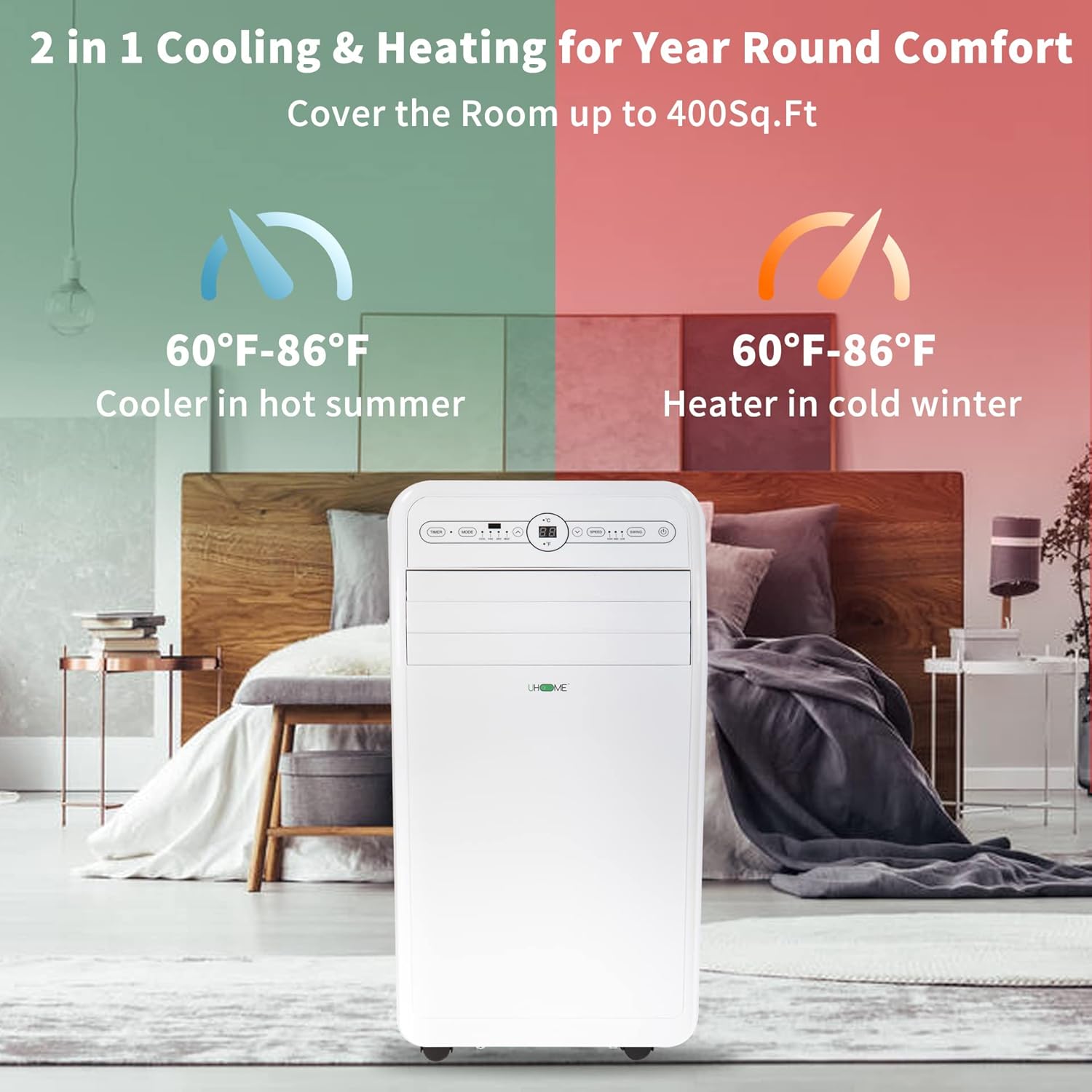 Uhome 12000 BTU Portable AC Heater Combo Unit with Window Kit White
