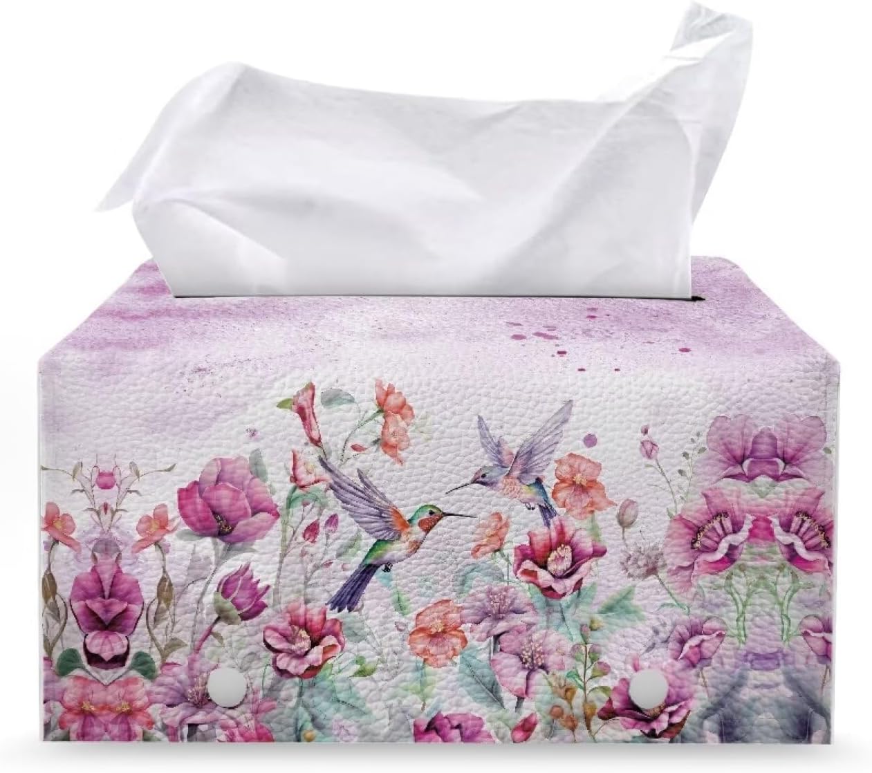 Flower Hummingbird Tissue Box Cover with PU Leather 1