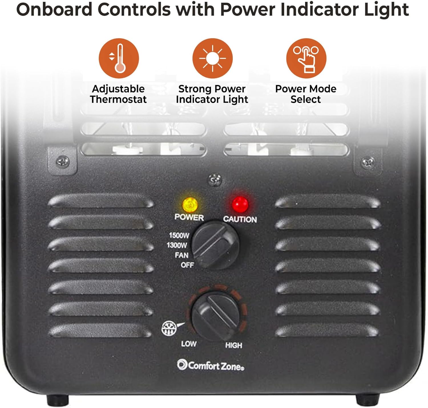 Comfort Zone 1500W Electric Space Heater with Thermostat and Safety Features 1