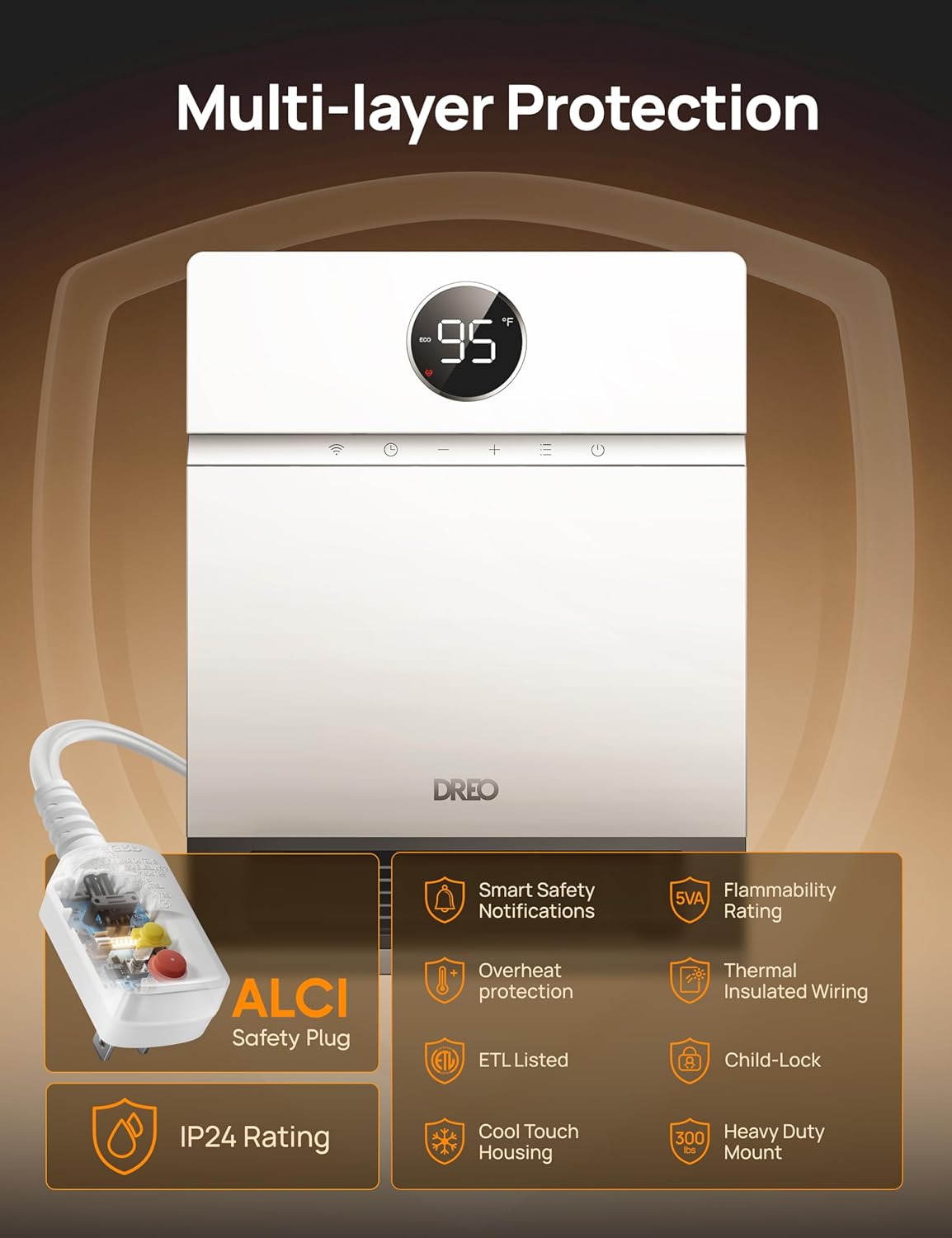 Dreo Smart Wall Heater with ALCI Plug and Alexa Compatibility