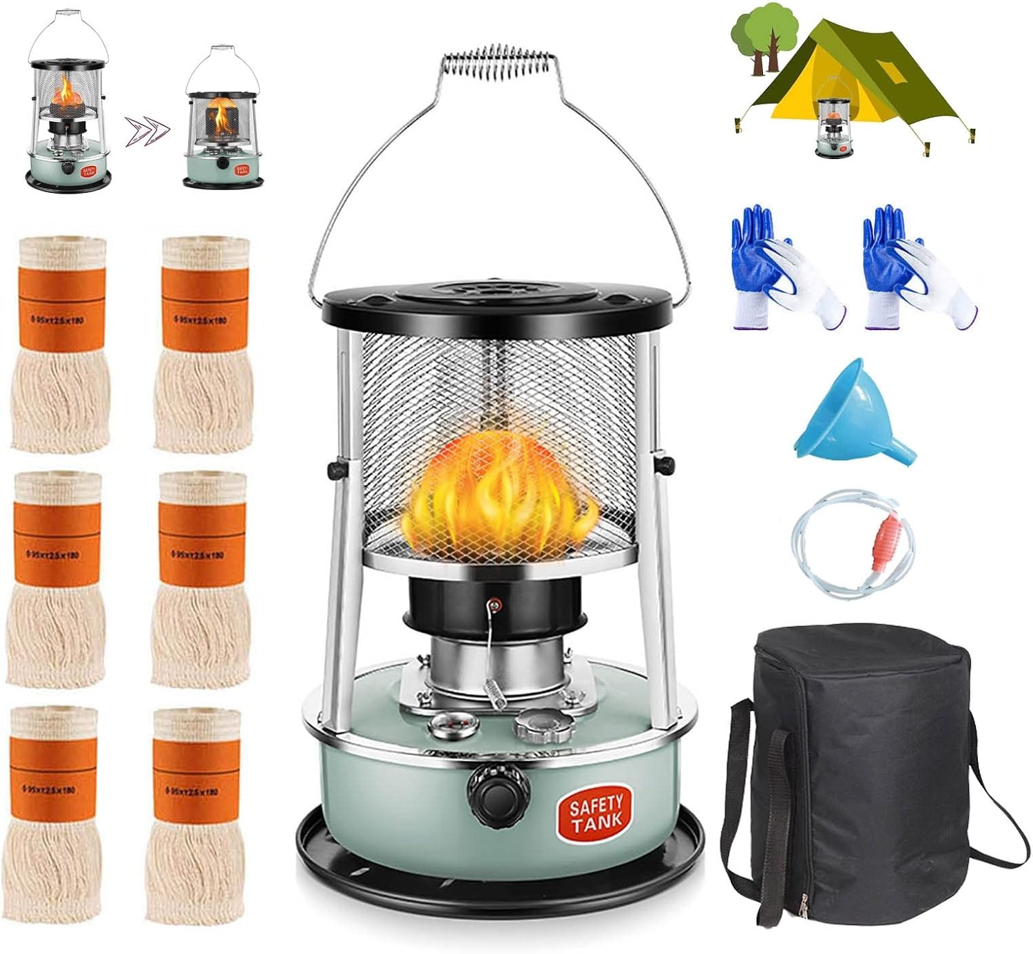 Xback CXLL Efficient Kerosene Heater with 6 Wicks and Gloves