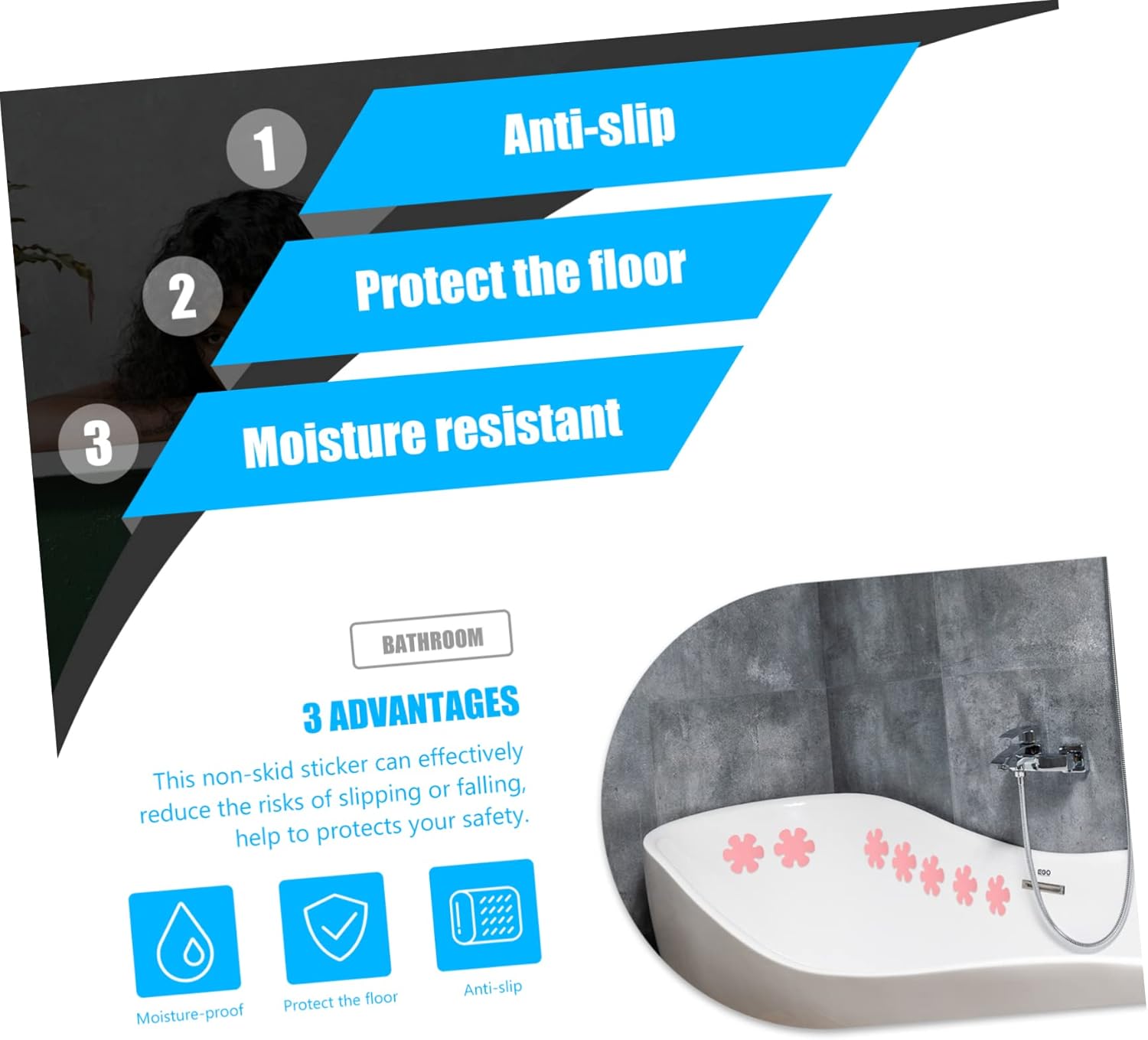 HOOTNEE 1Set Non Skid Bathtub Stickers with Scraper