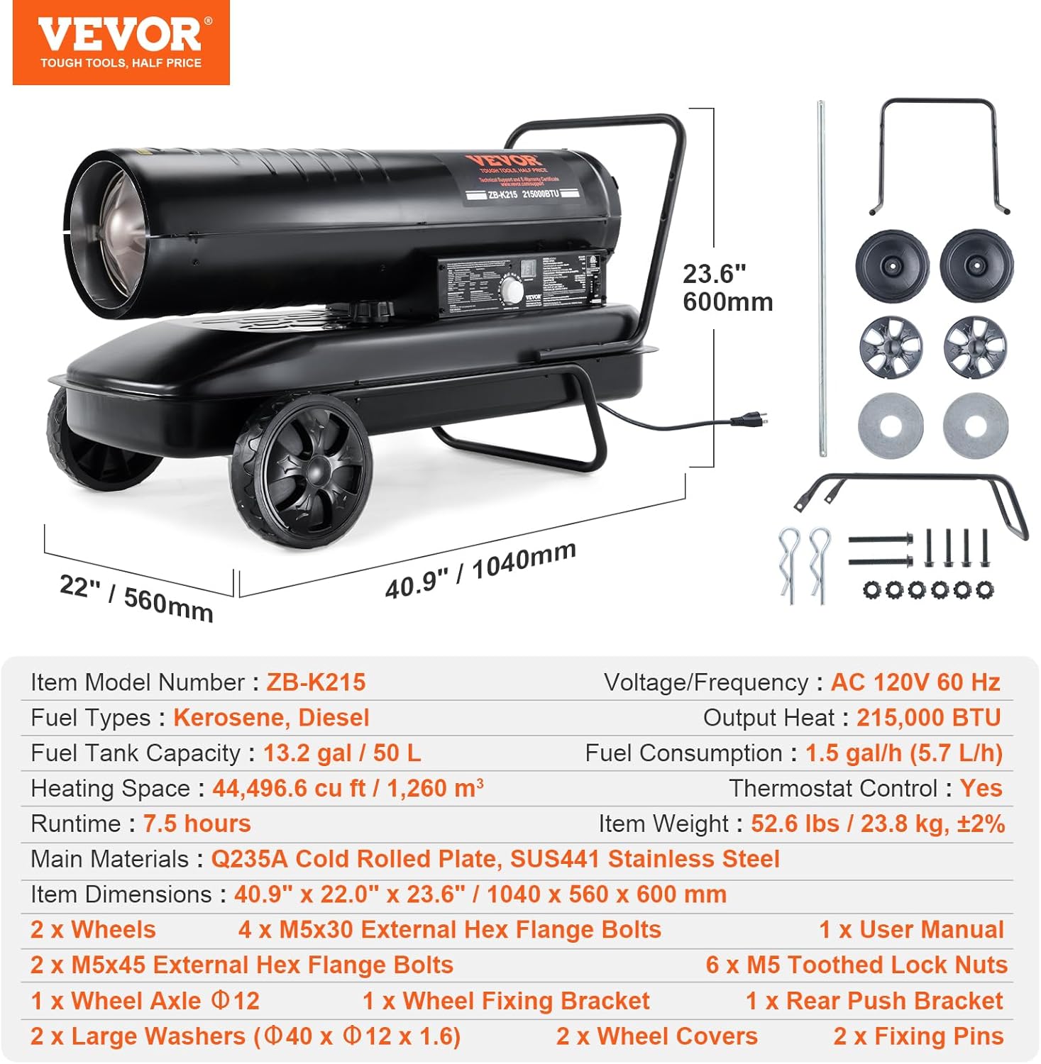 VEVOR Kerosene Forced Air Heater 215000BTU 1