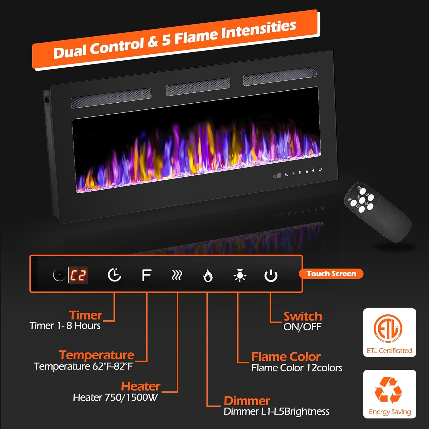 BETELNUT 36 Electric Fireplace with Remote Control
