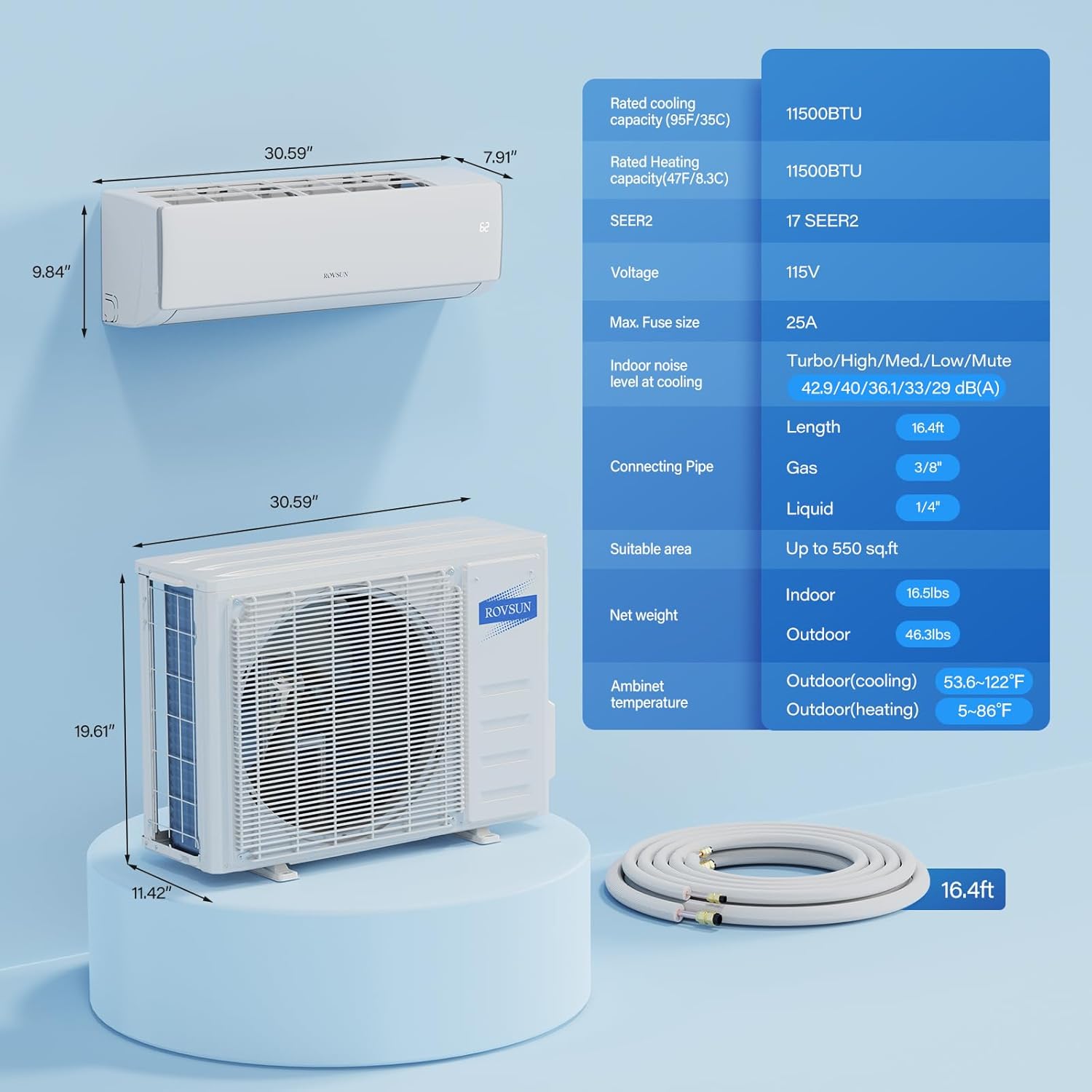ROVSUN 11500 BTU Wifi Mini Split AC Heater