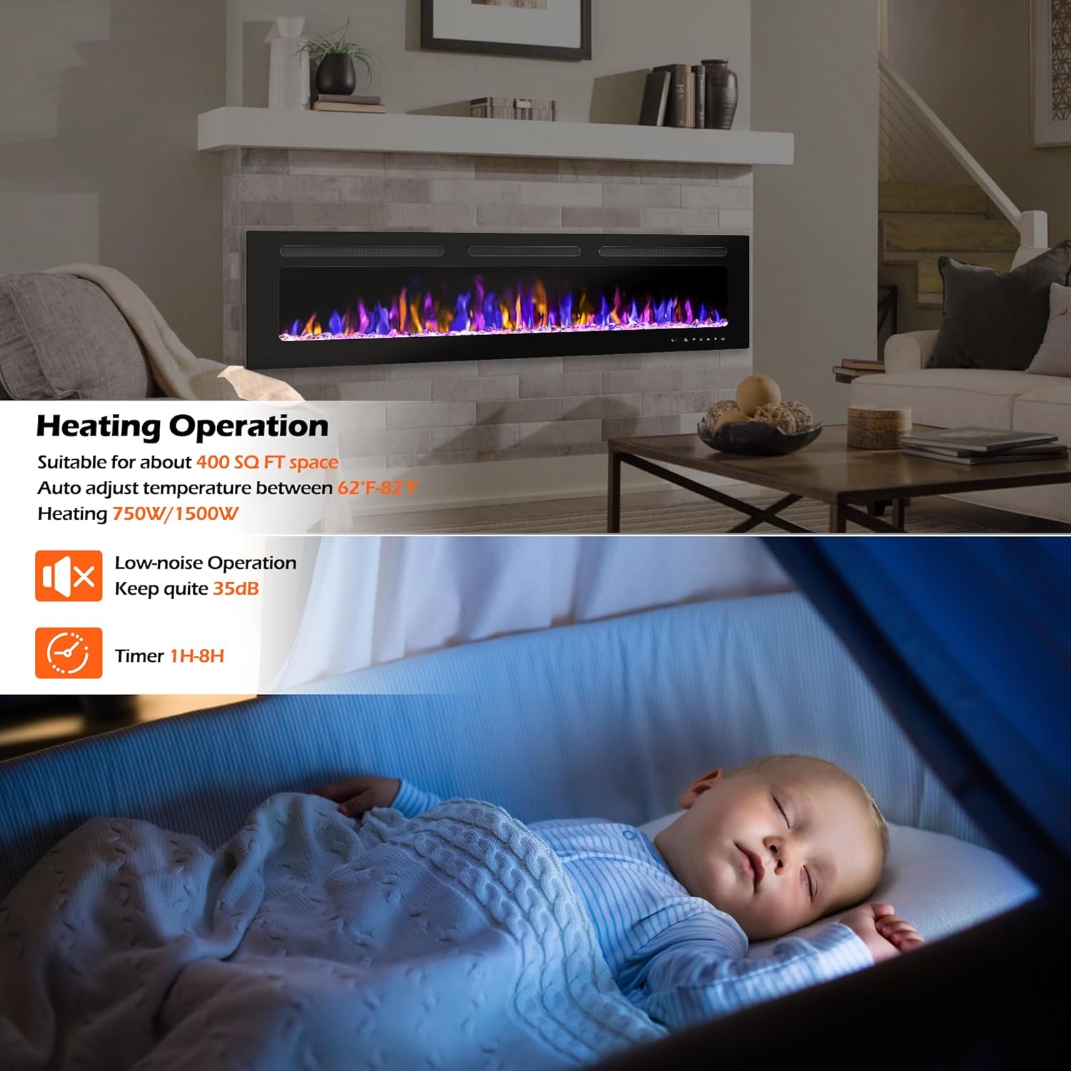 BETELNUT 60 Electric Fireplace with Remote Control