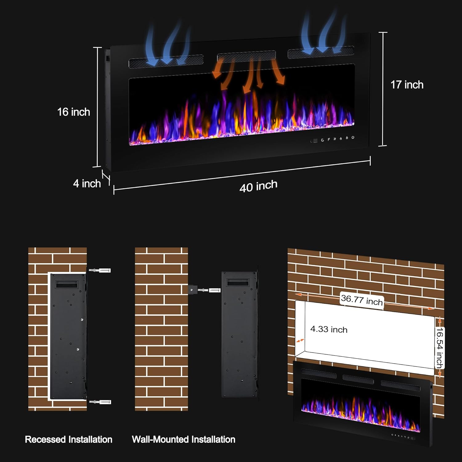 BETELNUT 40 Electric Fireplace with Remote Control