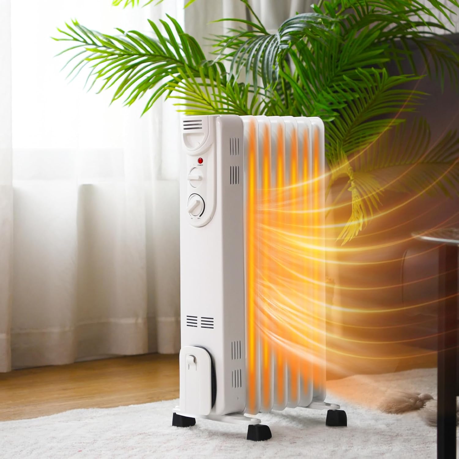 S AFSTAR 1500W Oil Heater with 3 Settings and Safety Features