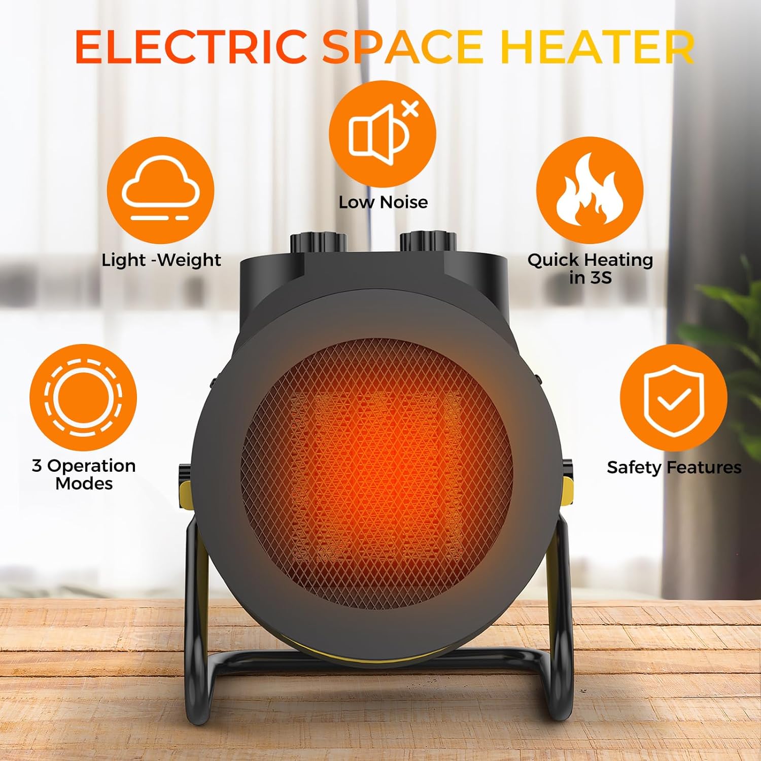 Elevoke 1500W PTC Electric Space Heater with 90 Adjustable Angle