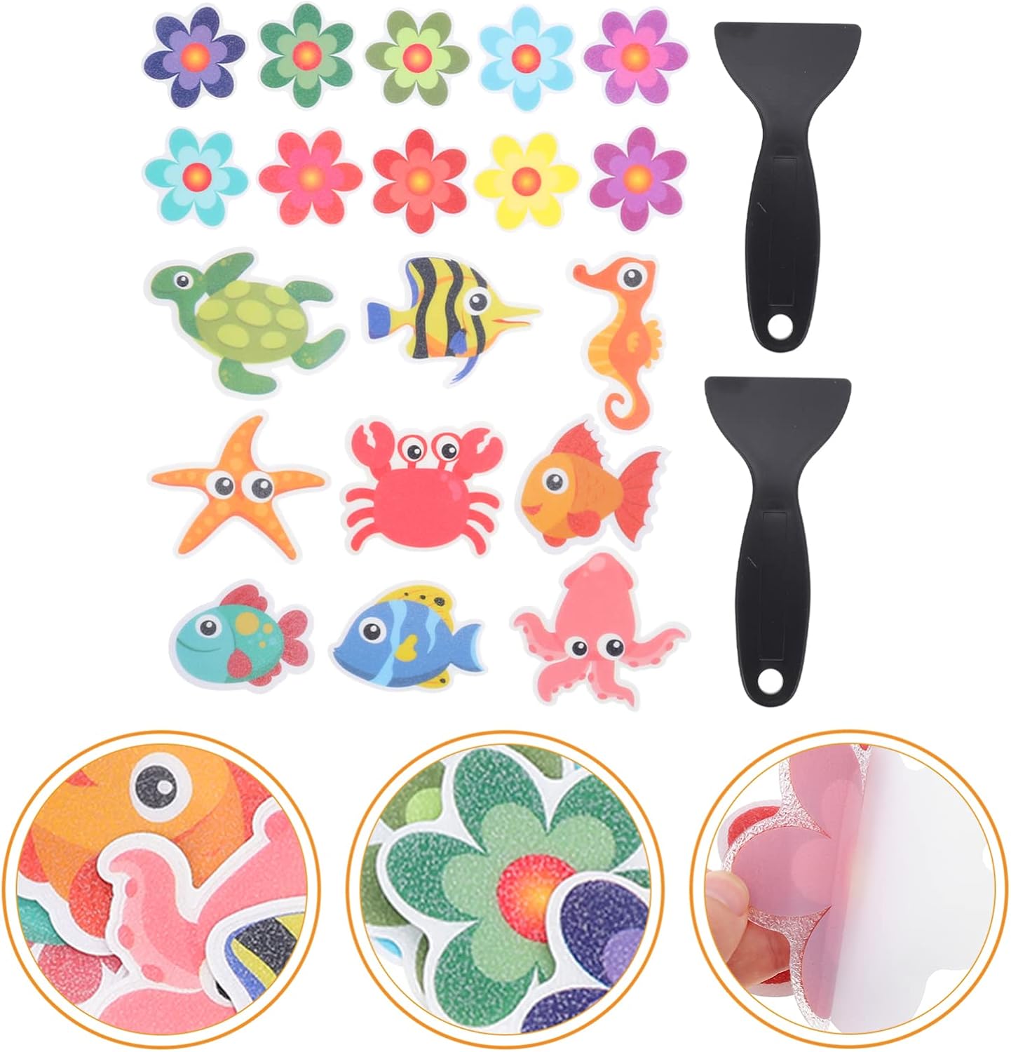 Alipis Non-Slip Bath Stickers Set with Flowers and Turtle Design