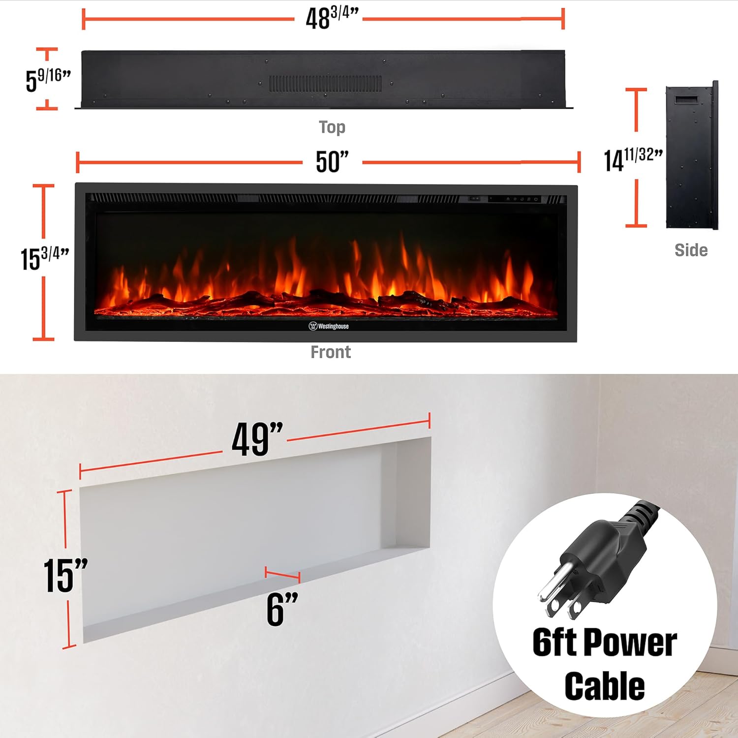 Westinghouse 50 Inch Electric Fireplace Heater with Alexa Google Home Compatibility