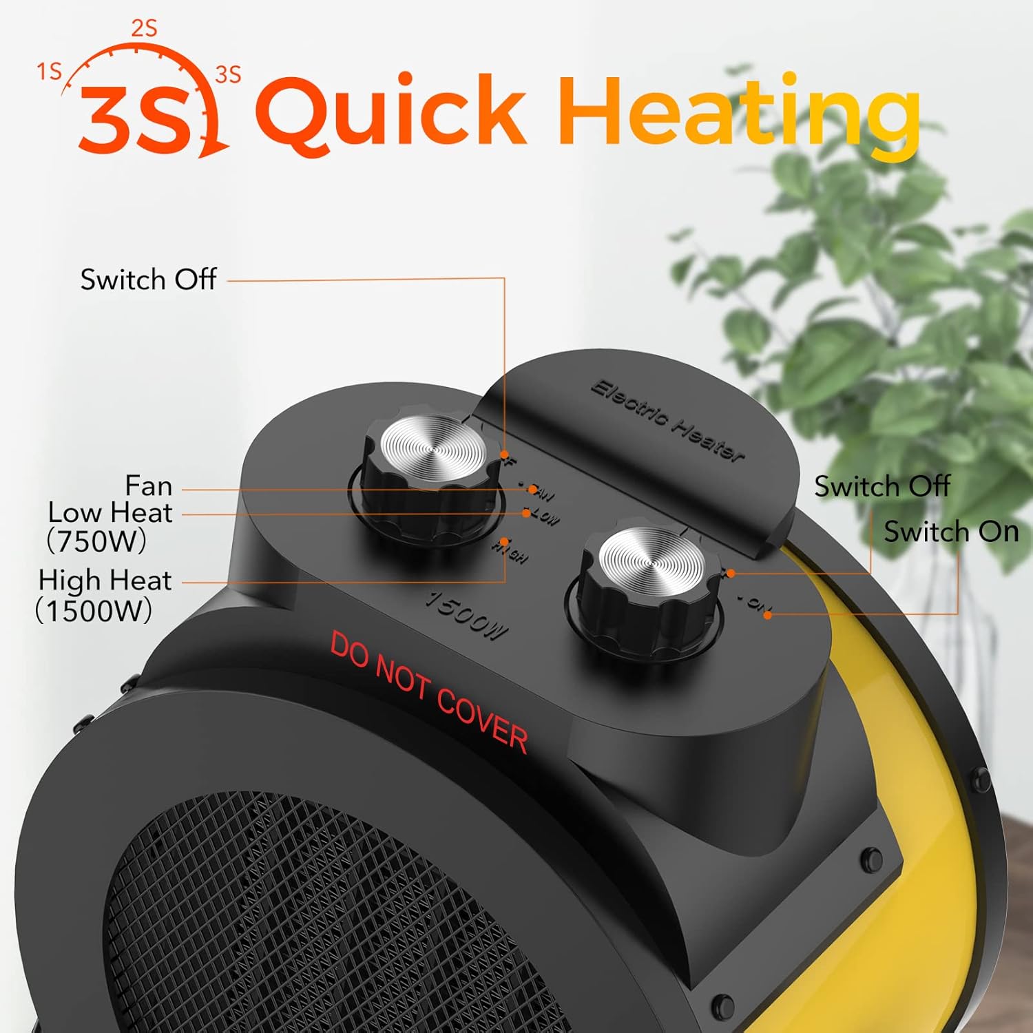 Elevoke 1500W PTC Electric Space Heater with 90 Adjustable Angle