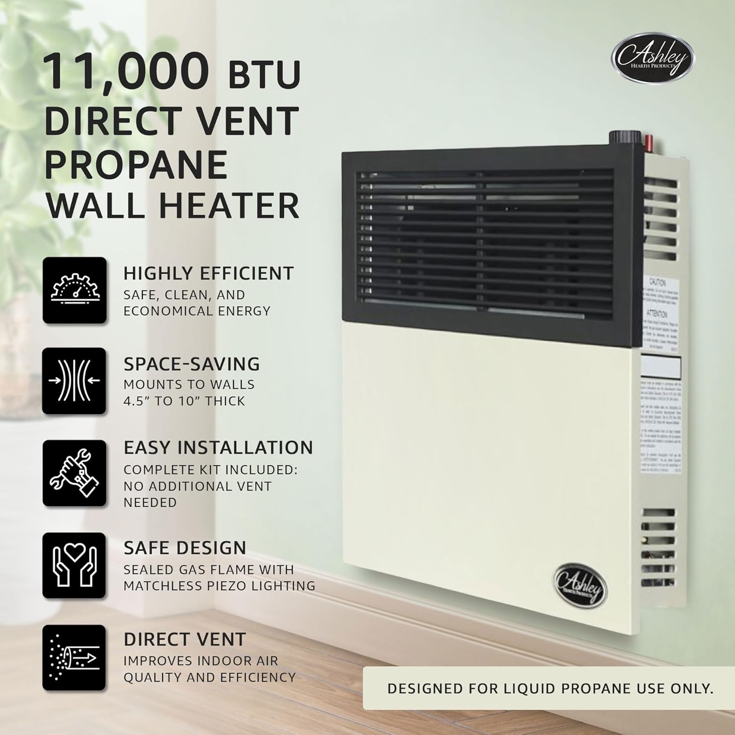 Ashley Hearth 11000 BTU Propane Wall Heater with Piezo Ignition Safety Pilot Cream