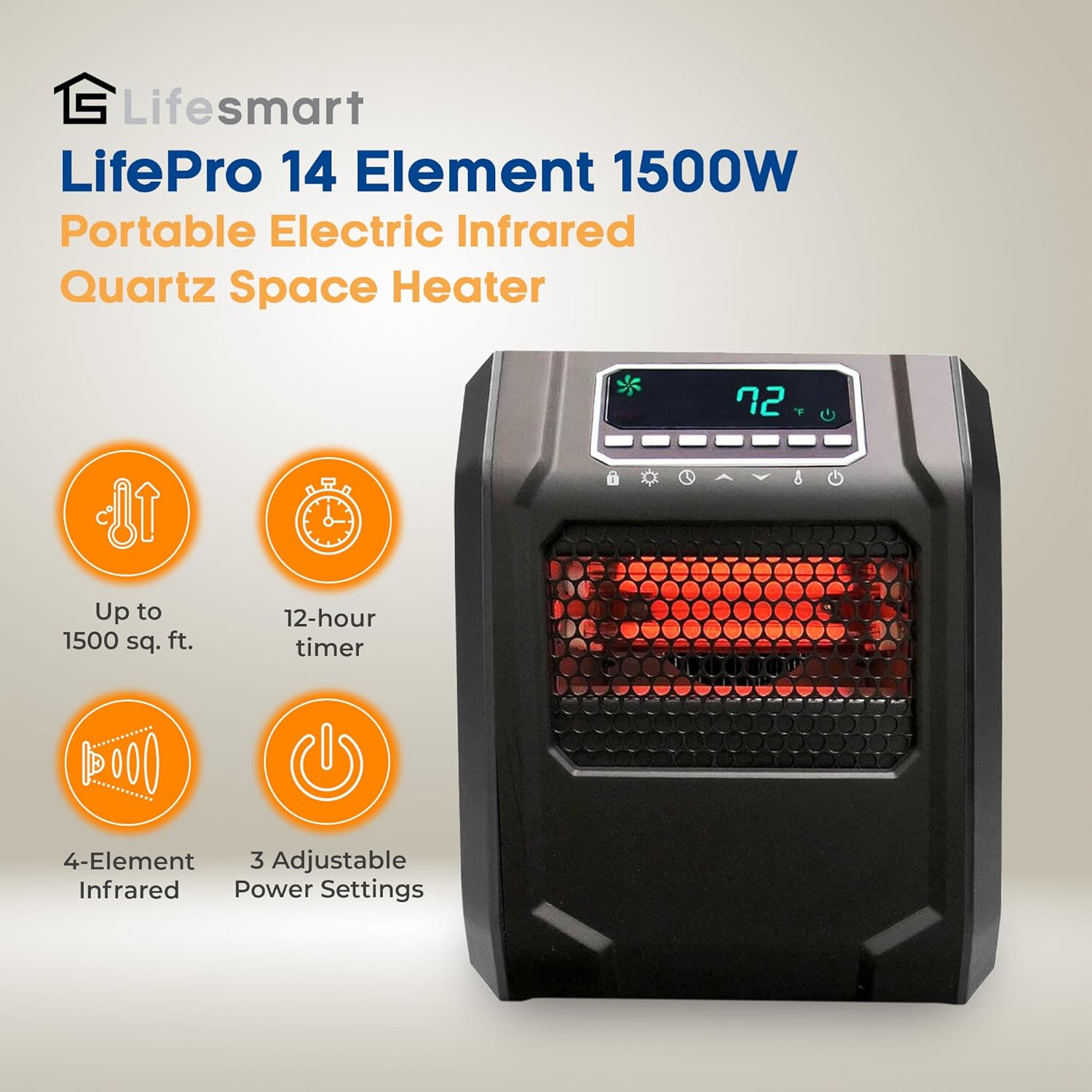 LifeSmart Infrared Quartz Space Heater 1500W Black