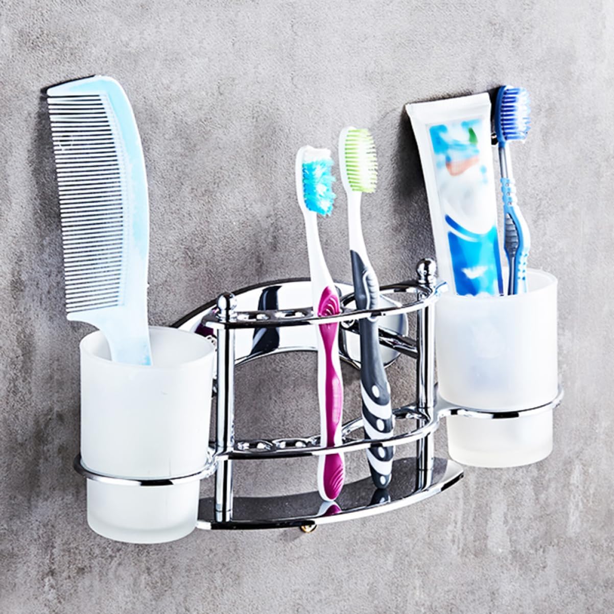 LIFKICH Wall-Mounted Toothbrush Holder with Gargle Cup 1