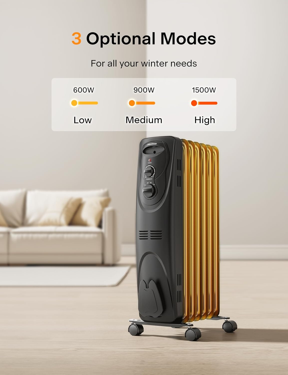PELONIS PHO15A2AGB 1500W Oil Filled Space Heater Black