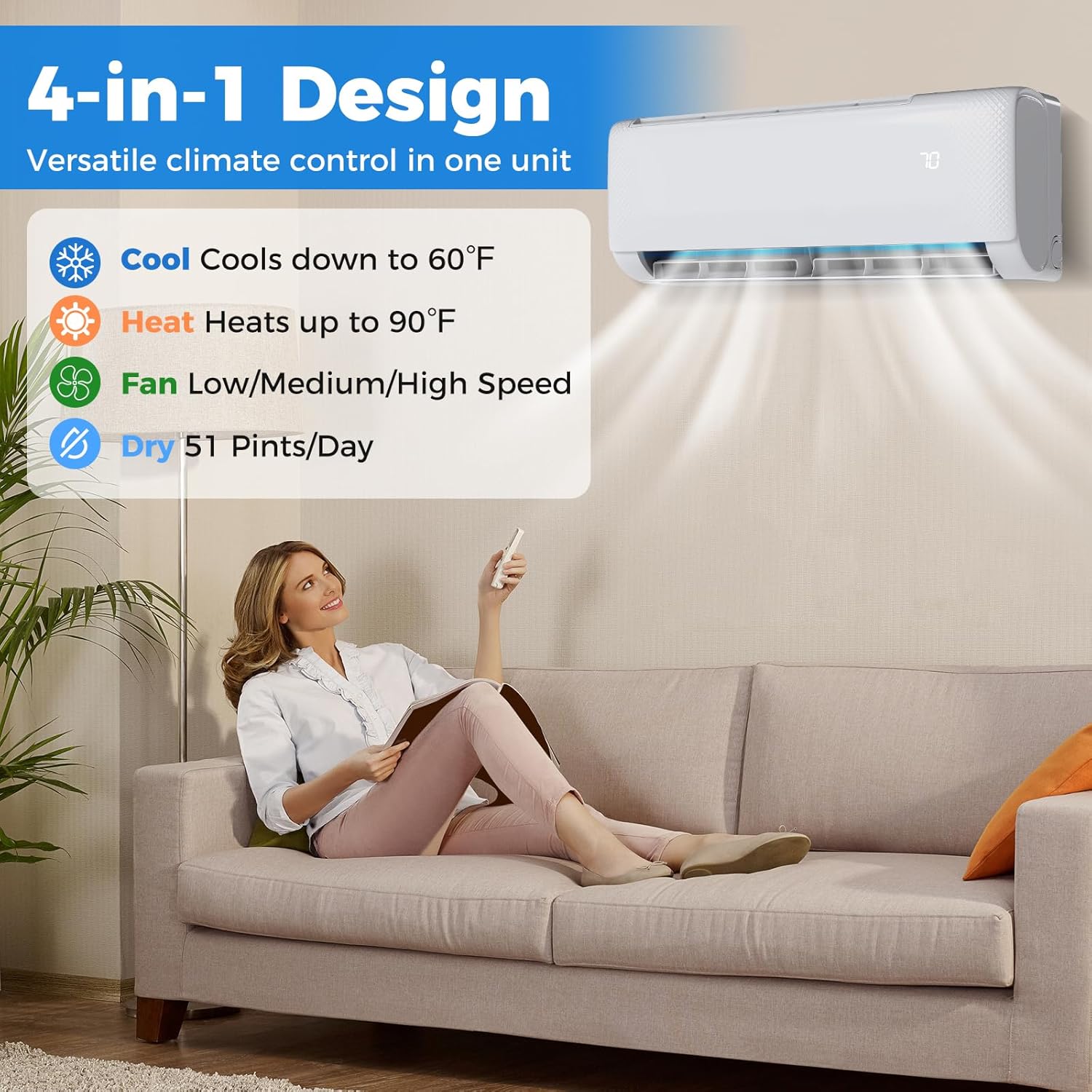 DORTALA 12000 BTU Mini Split AC Unit with Heater White