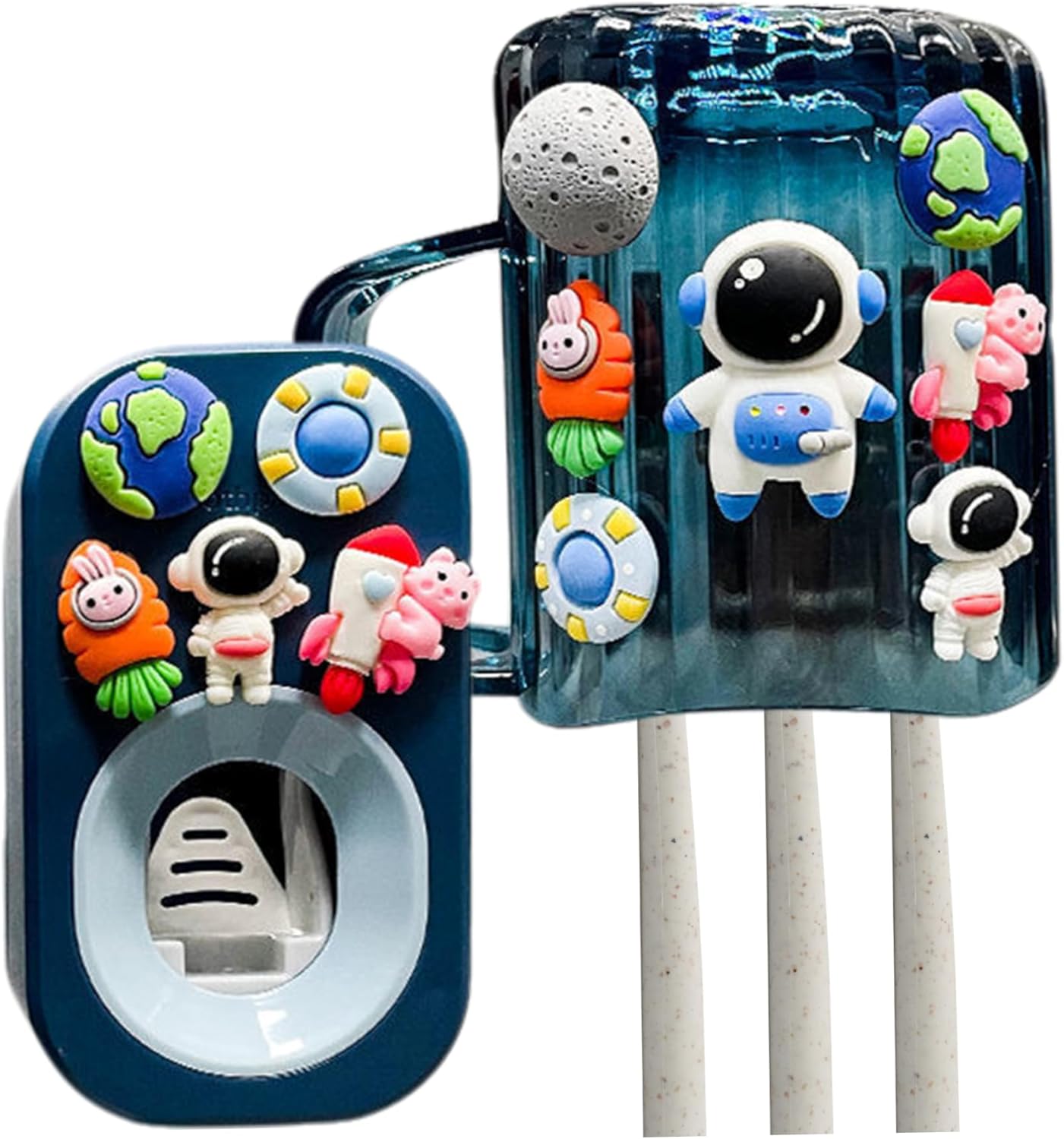 ESiiFuu Wall Toothbrush Holder Set with Cosmonaut Theme