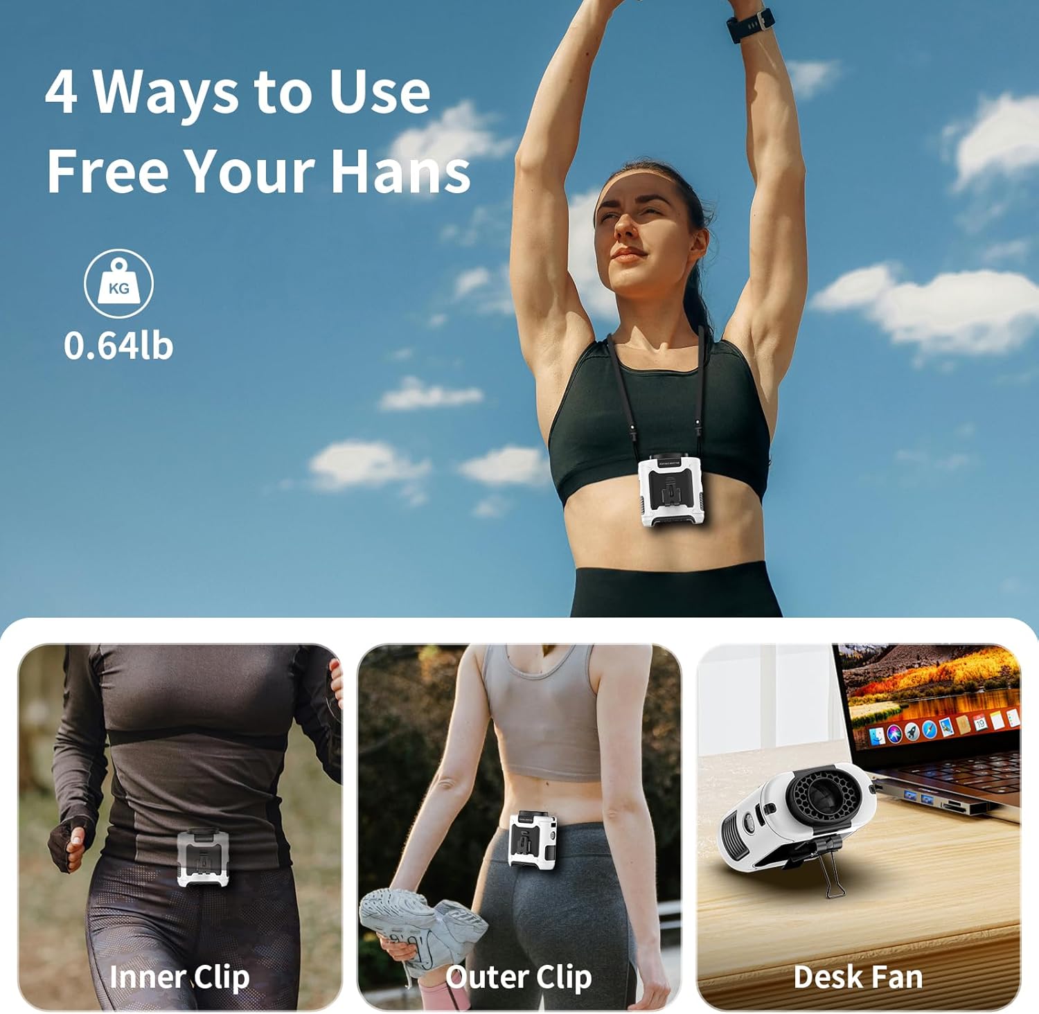 Socool 10000mAh Portable Waist Fan with 5 Speeds Flashlight