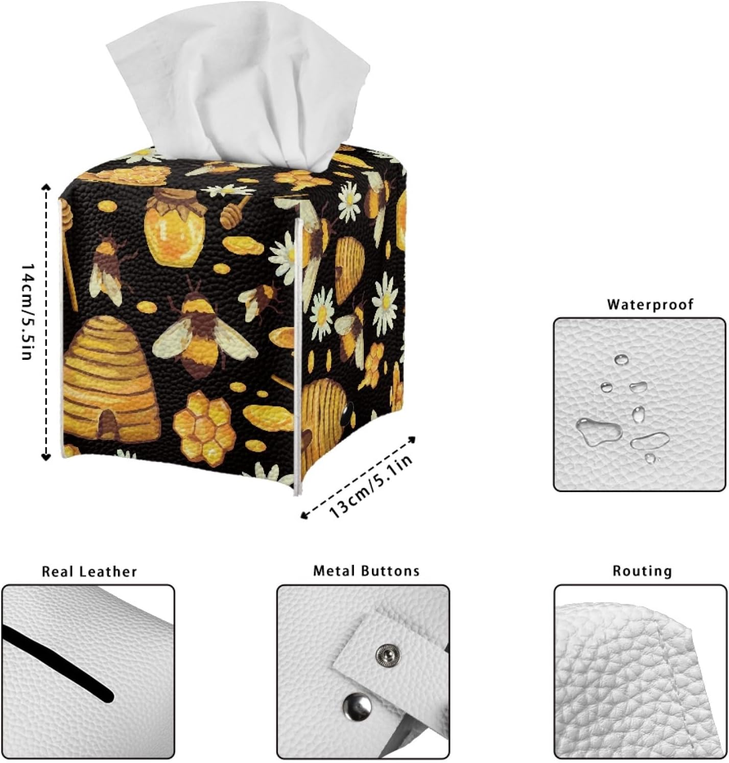 Cute Bee Tissue Box Cover Holder with Belt Bottom