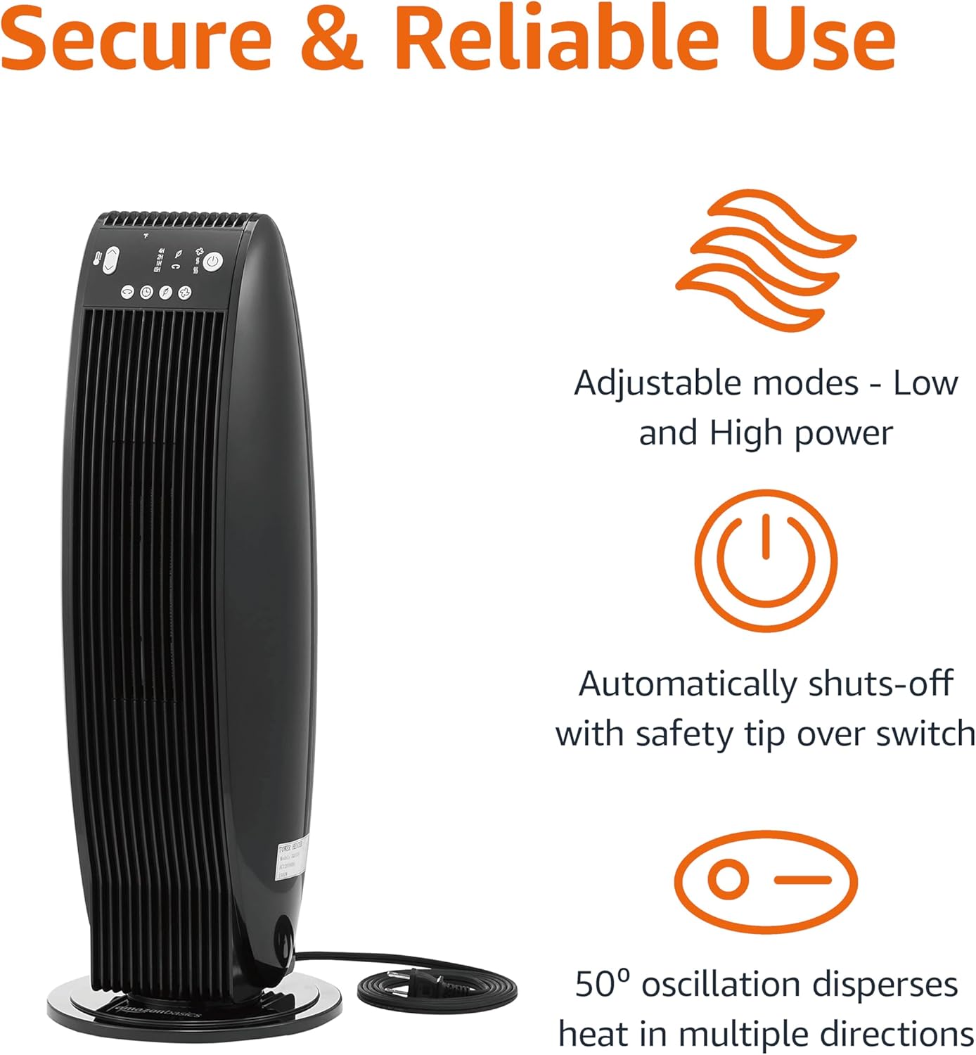 Amazon Basics Oscillating Heater with Remote Control and Safety Features