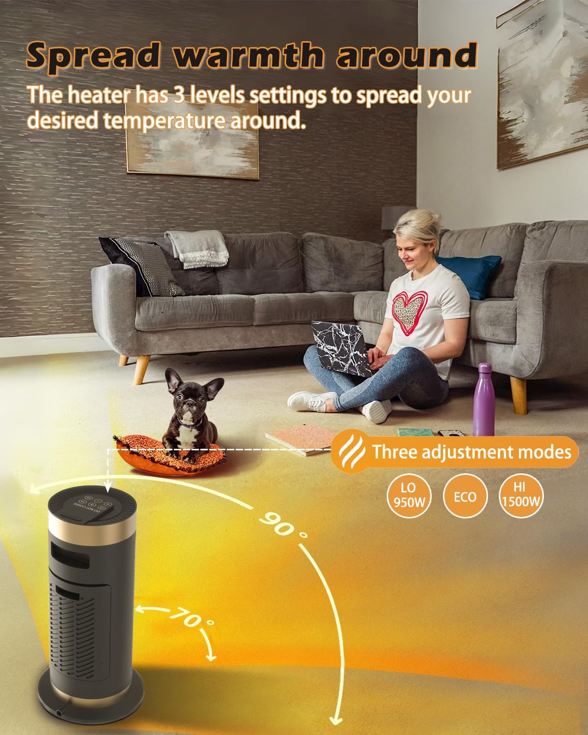 YOLOZAI 1500W PTC Space Heater with Remote and Oscillation