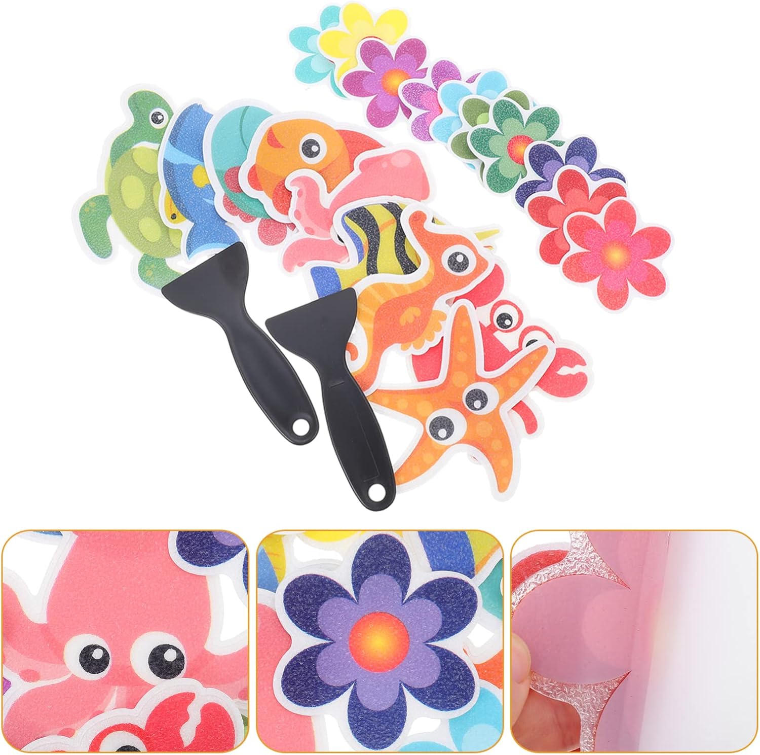 Alipis Non-Slip Bath Stickers Set with Flowers and Turtle Design