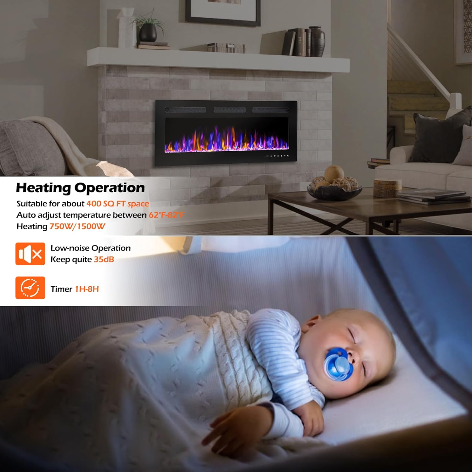 BETELNUT 40 Electric Fireplace with Remote Control
