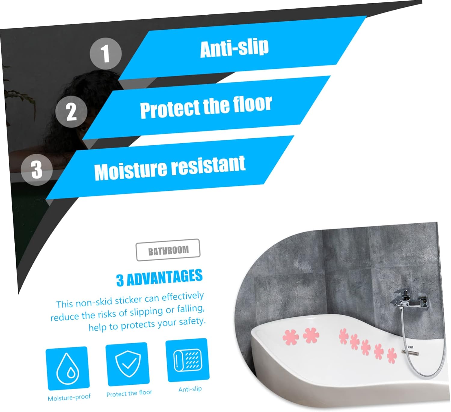 SOLUSTRE 1Set Snowflake Non-Slip Bathtub Stickers