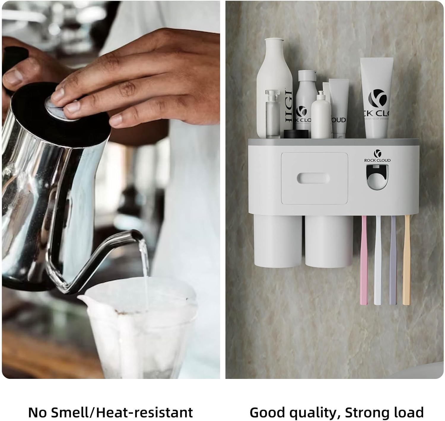 ROCK CLOUD Wall Toothbrush Holder with Toothpaste Dispenser